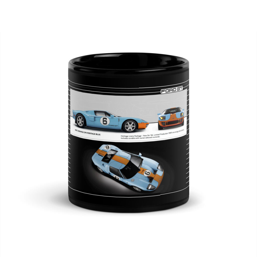 2005 Ford GT Sales Brochure Black Coffee Mug Epic Orange On Heritage Blue #2