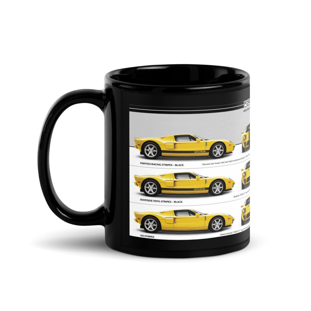 2005 Ford GT Sales Brochure Black Coffee Mug Speed Yellow Clearcoat 5.4L 550 HP