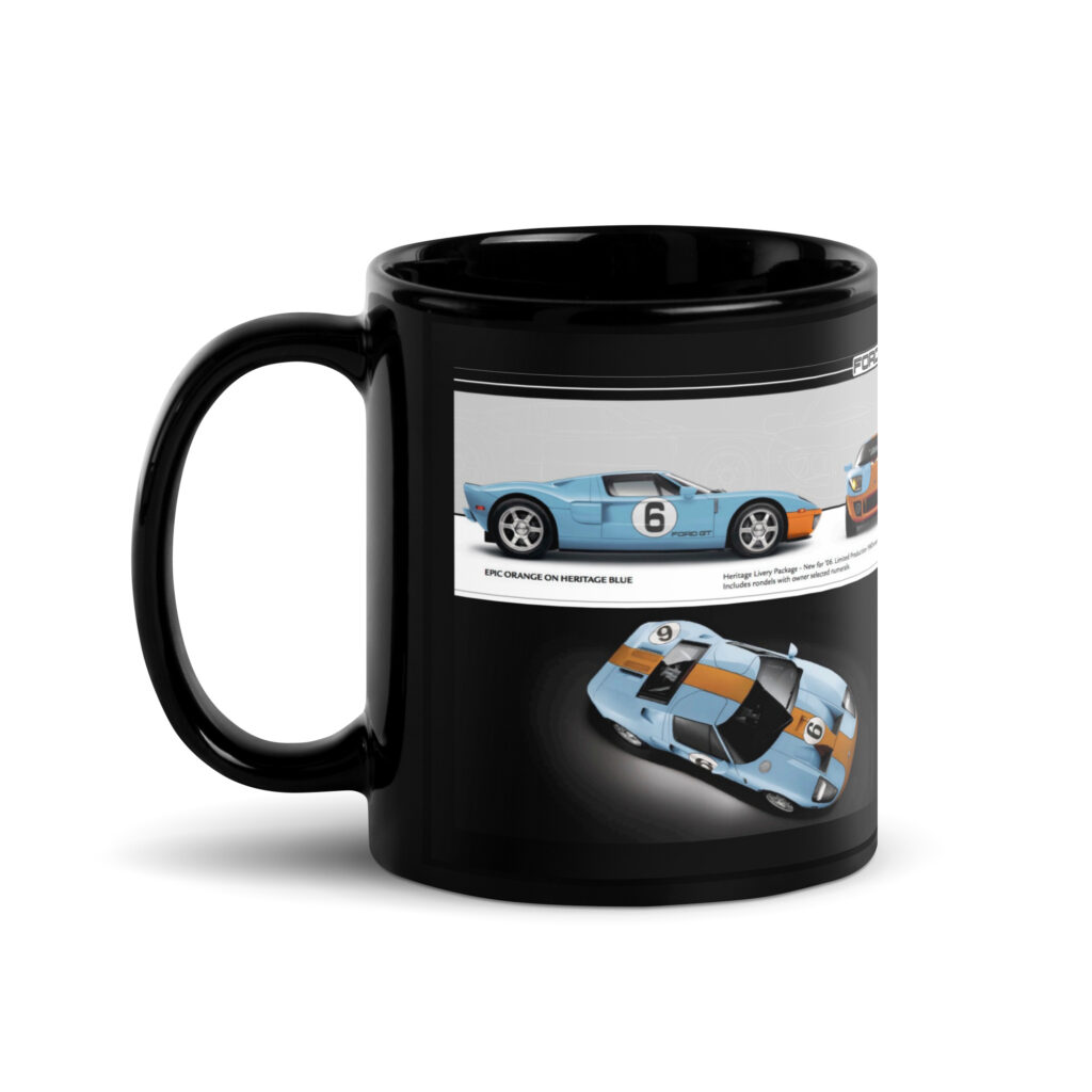 2005 Ford GT Sales Brochure Black Coffee Mug Epic Orange On Heritage Blue