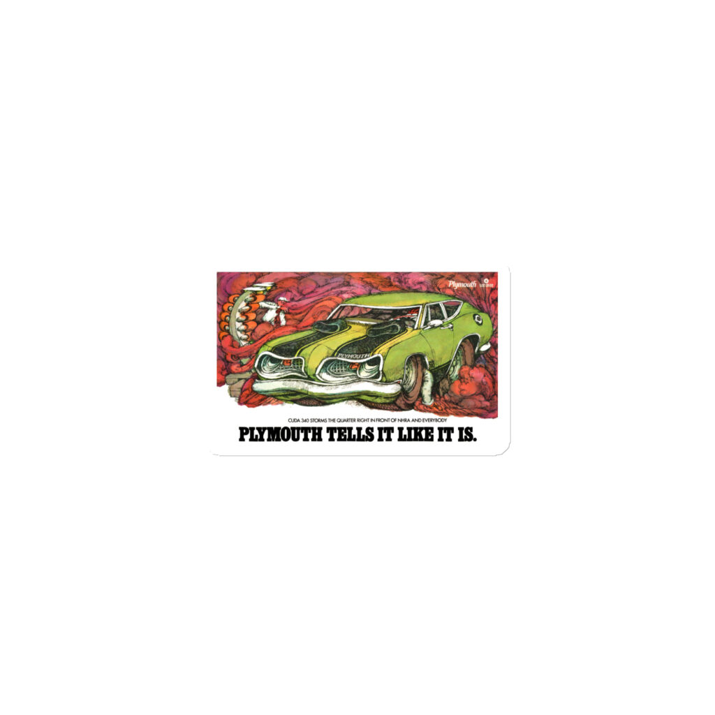 Vintage 1969 Plymouth Barracuda 340 383 Performance Ad Die-Cut Toolbox Magnet