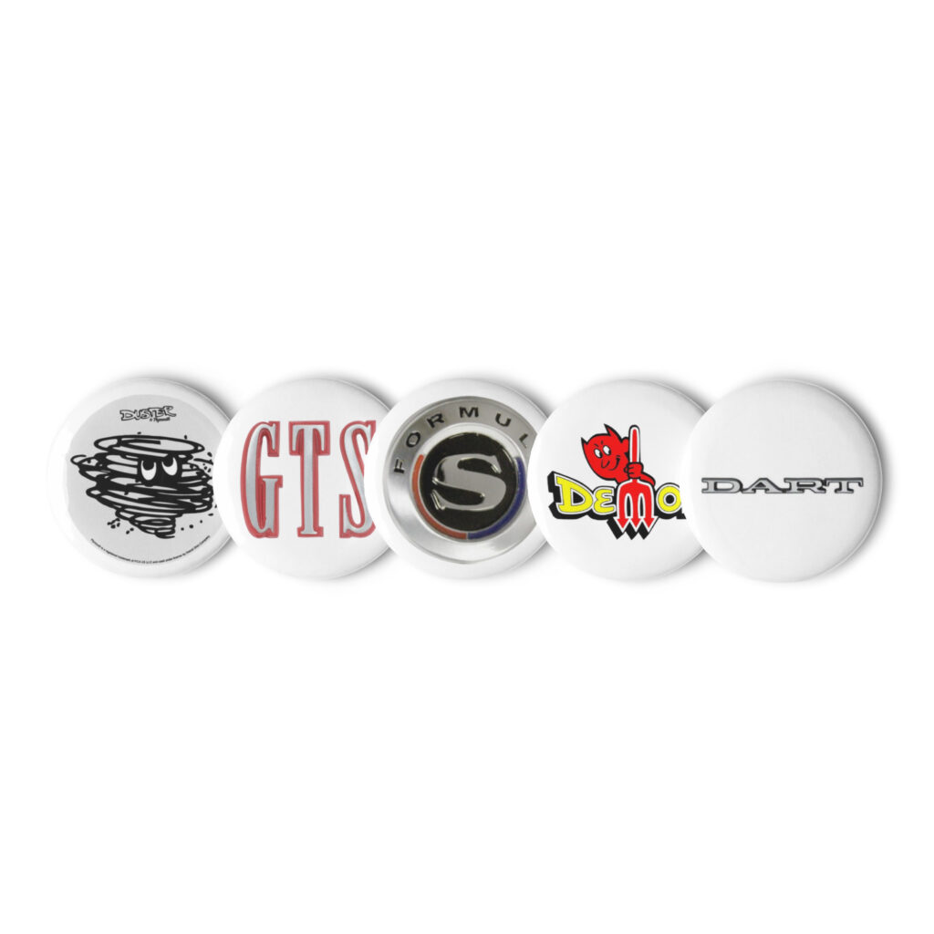 A Body Mopar Set of Pin Buttons Duster Demon Dart GTS Formula S Barracuda 340