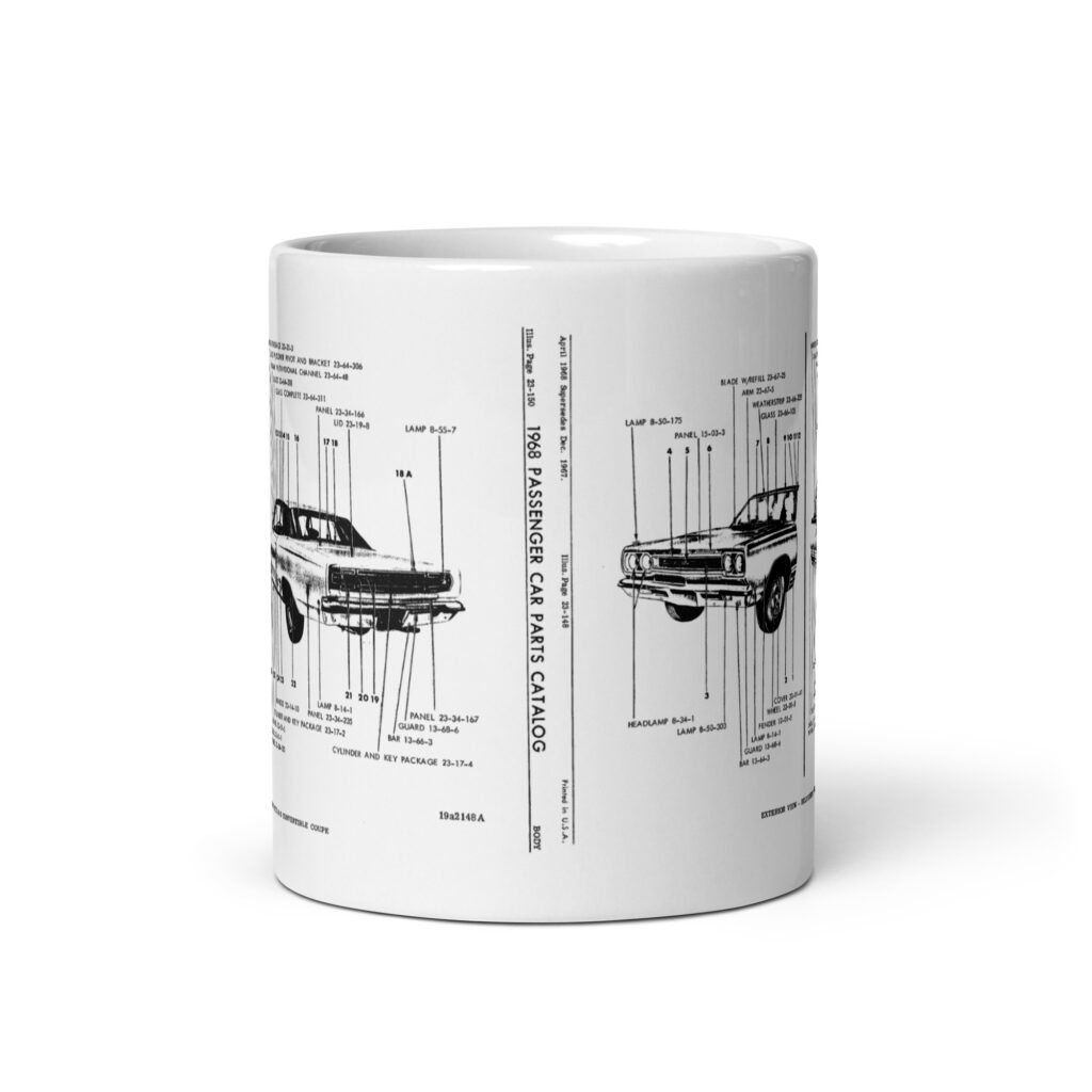 68 Plymouth GTX Exterior View Factory Parts Diagram Coffee Mug + Convertible
