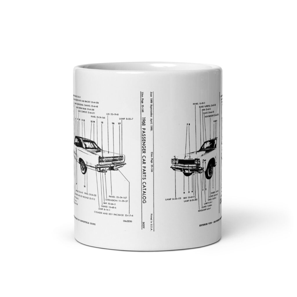 68 Sport Satellite Exterior View Factory Parts Diagram Coffee Mug + Convertible