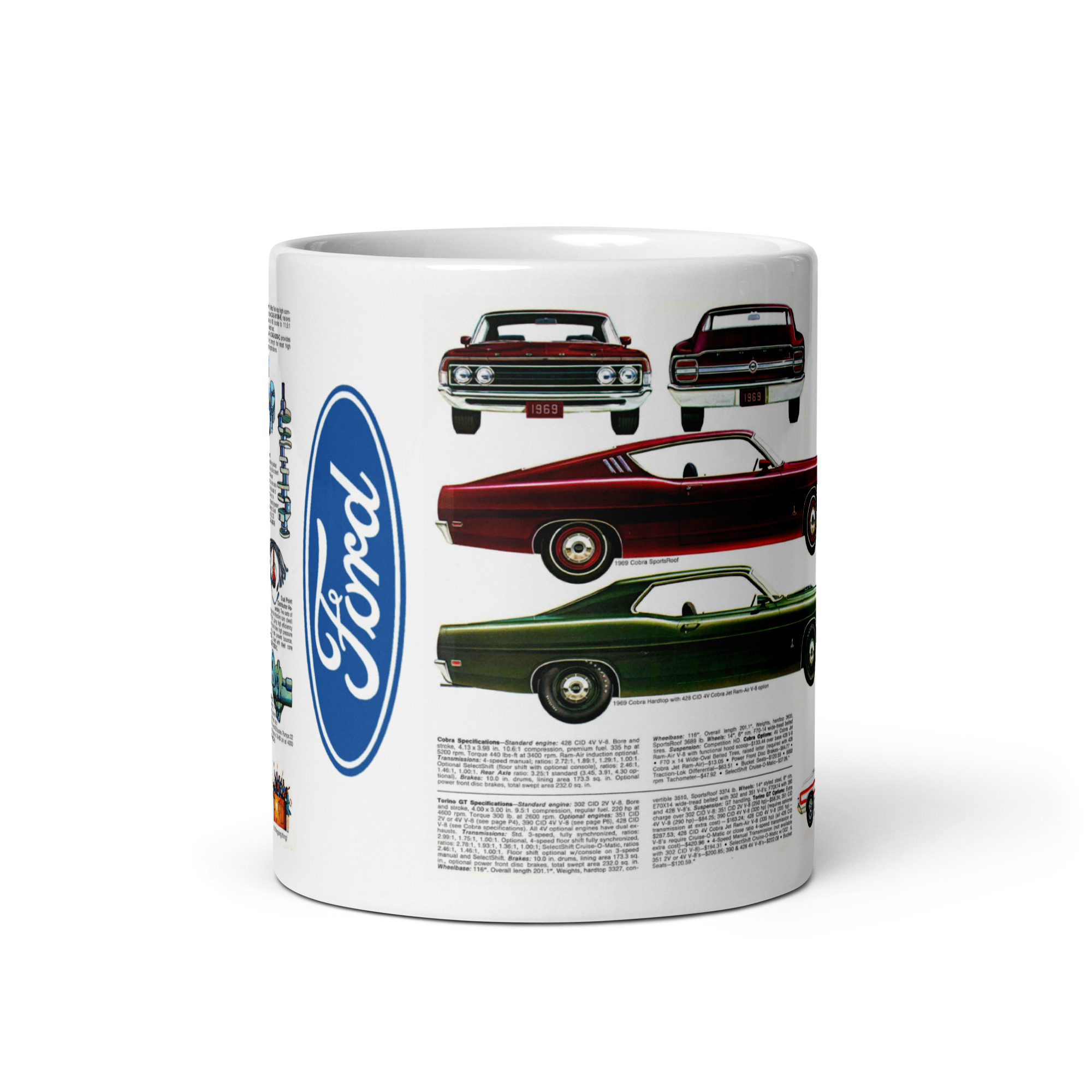 69 Ford Performance Digest Brochure Coffee Mug Cobra Torino GT Sportsroof 428 Ram-Air - Image 3