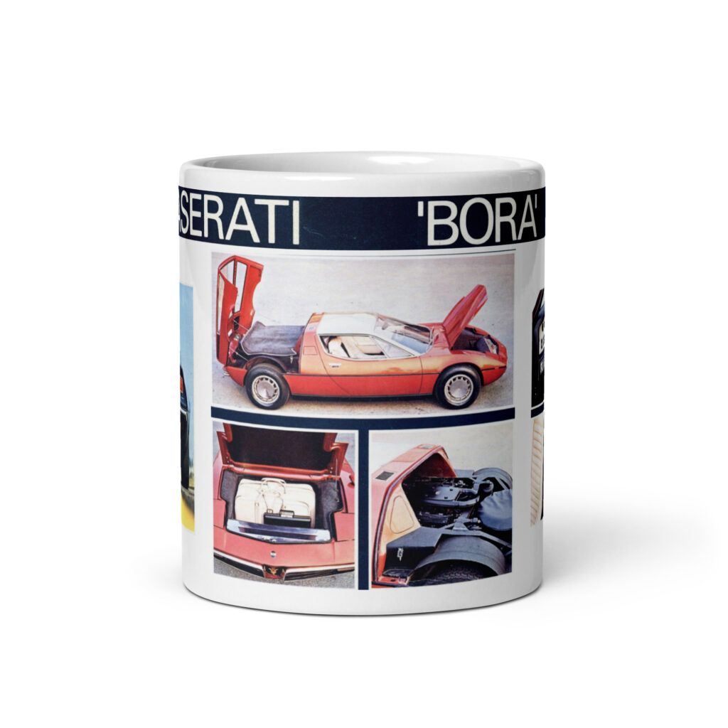 1975 Maserati Bora Sales Brochure Coffee Mug 4.7L V8 4OHC 5 Speed