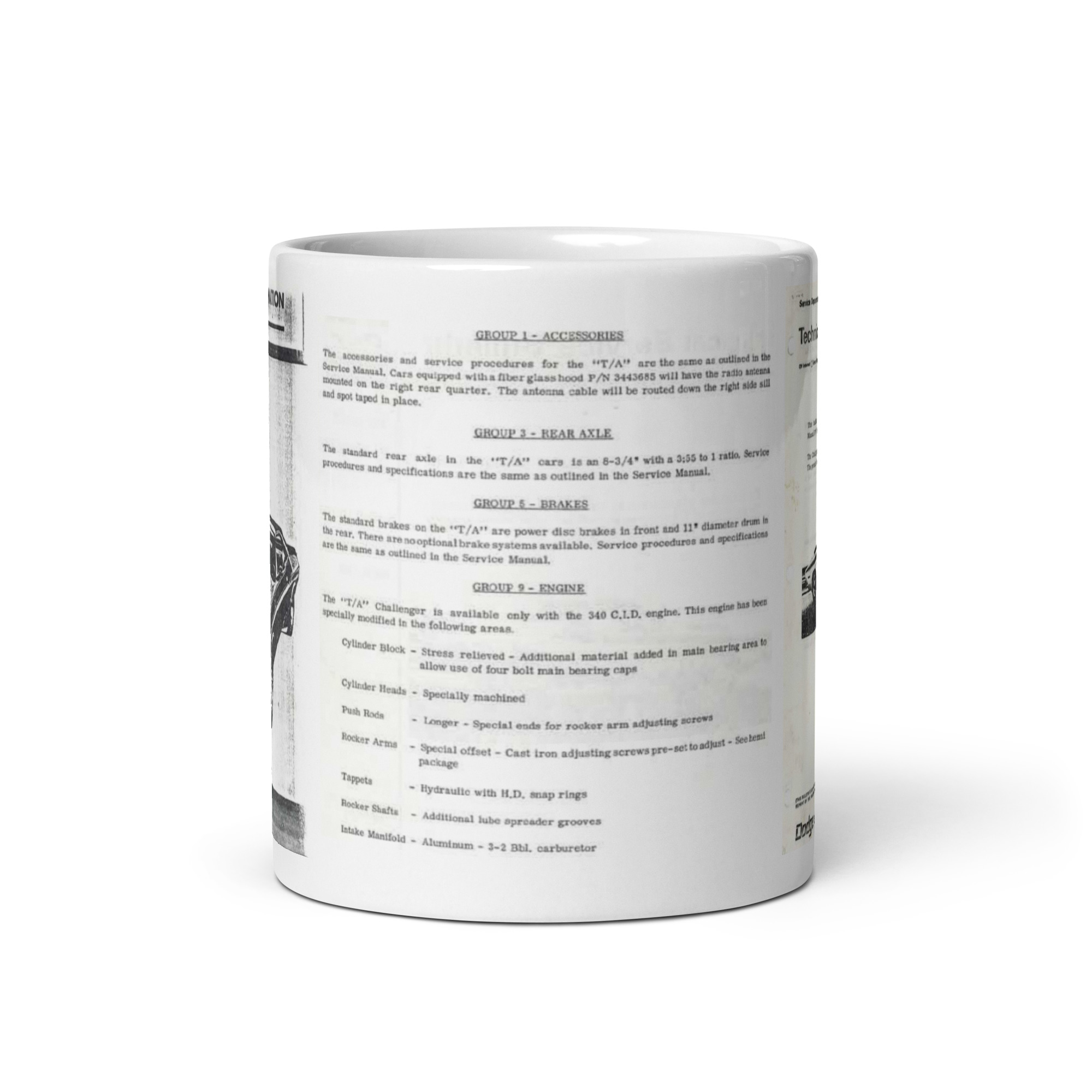 1970 Dodge Challenger T/A TSB Papers Coffee Mug Canada + USA 340 Six Pack - Image 3