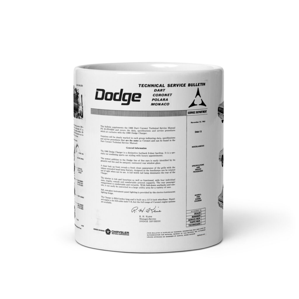 1966 Dodge Charger Introduction TSB Coffee Mug D66-13 426 Hemi 2 4BBL