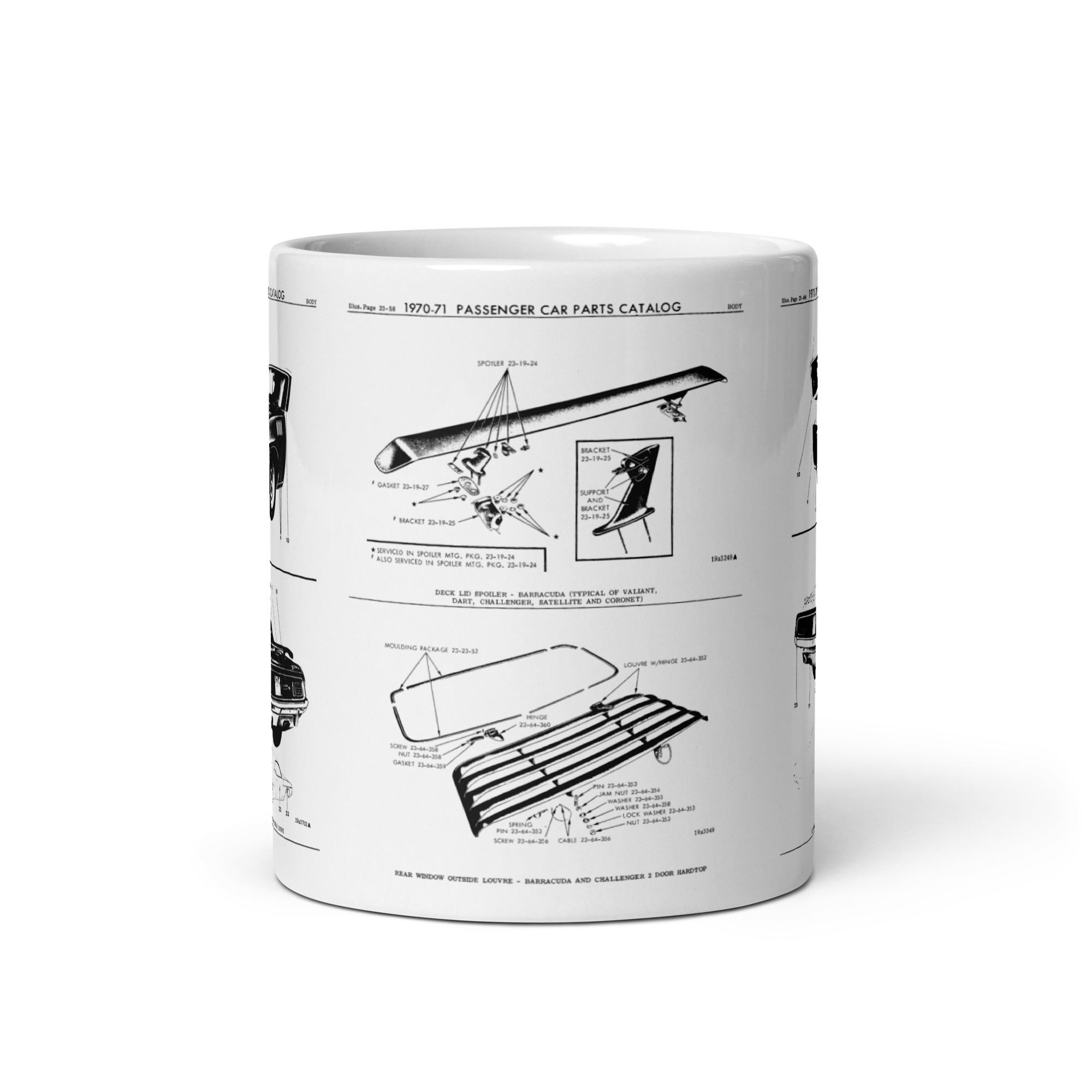1971 Plymouth Cuda Factory Parts Diagrams Coffee Mug Gull Wing Louvers Hemi - Image 3