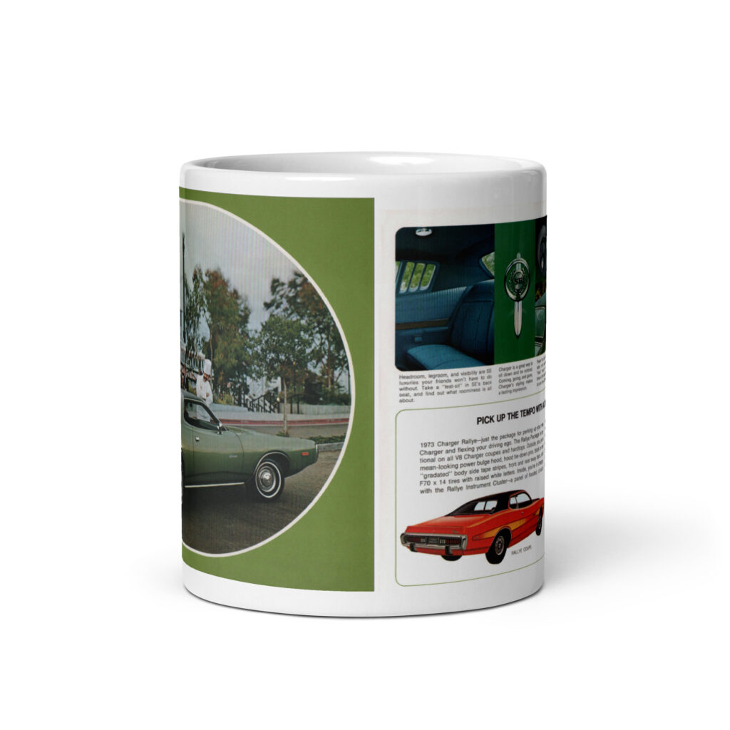 1973 Dodge Charger Sales Brochure Coffee Mug Rallye Coupe Hardtop Sunroof 440