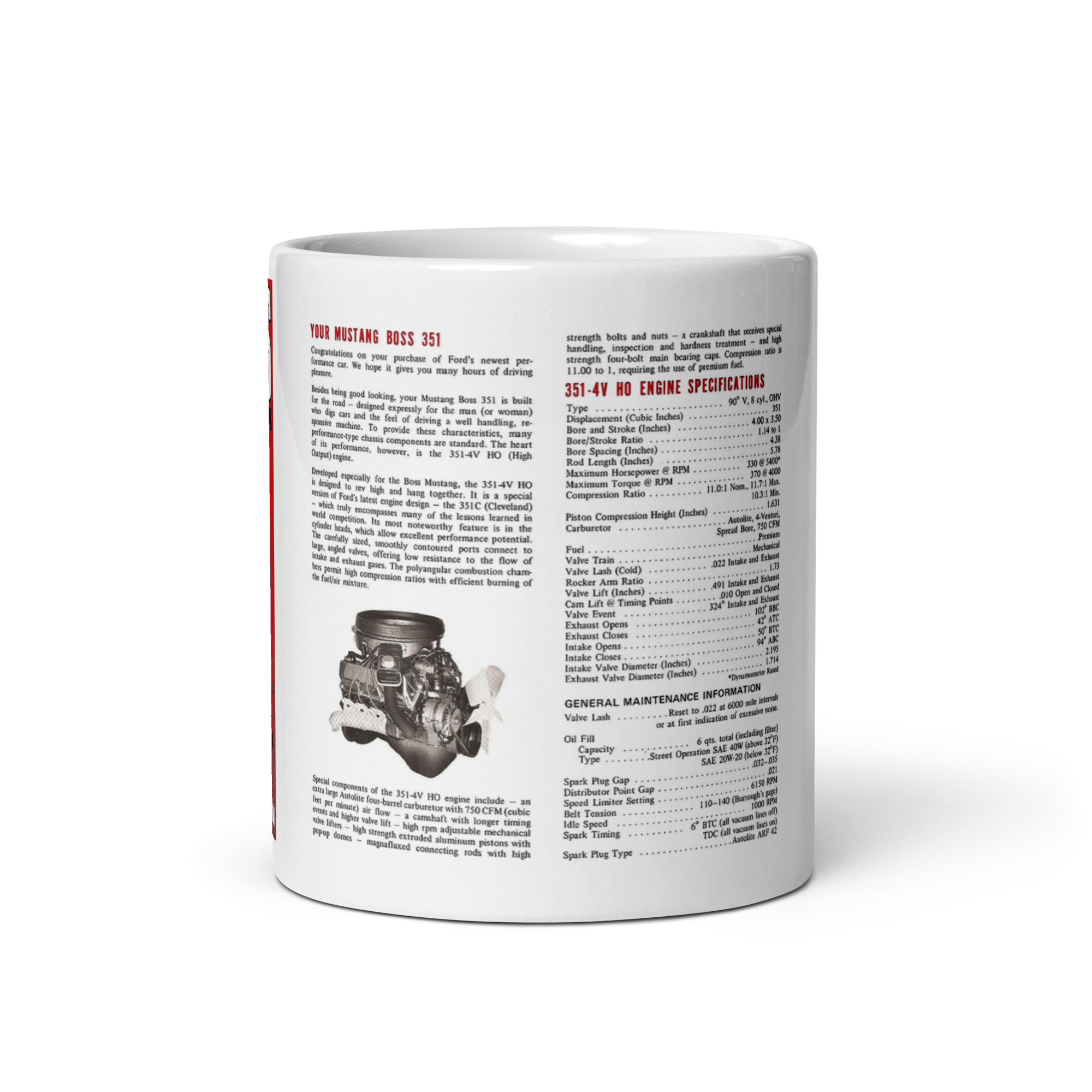 1971 Boss 351 Mustang Factory Foldout Brochure Coffee Mug - Image 3