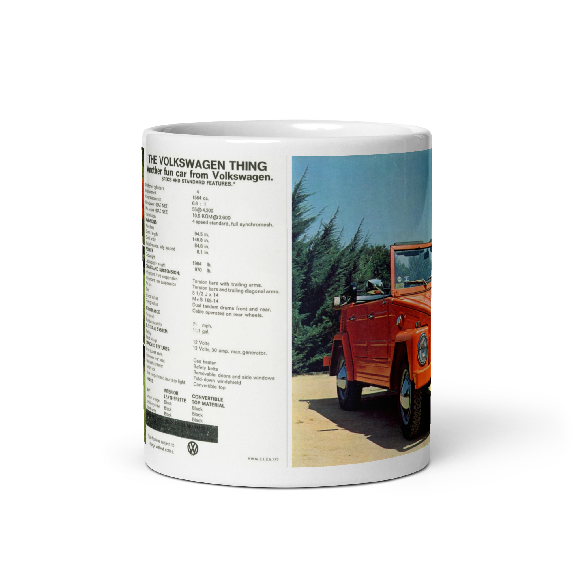 1972 Volkswagon Thing Sales Brochure Coffee Mug - Image 3