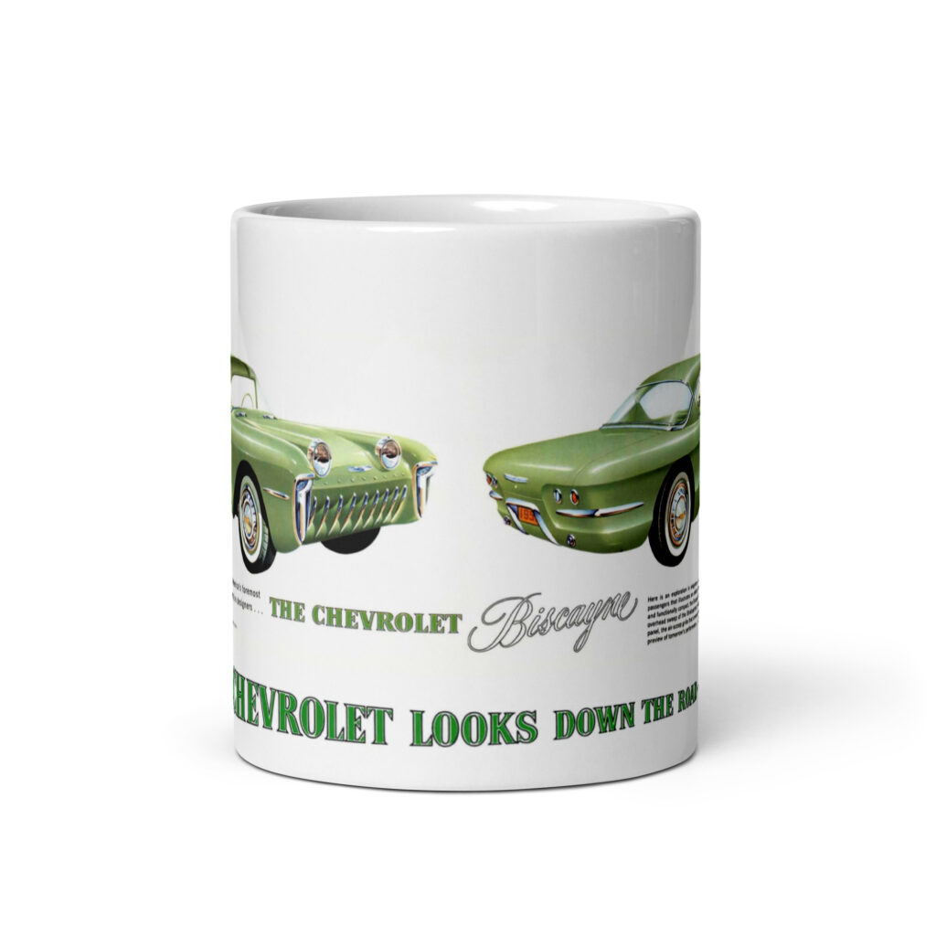 1955 Chevrolet Biscayne Sales Brochure Coffee Mug Looks Down The Road XP-37