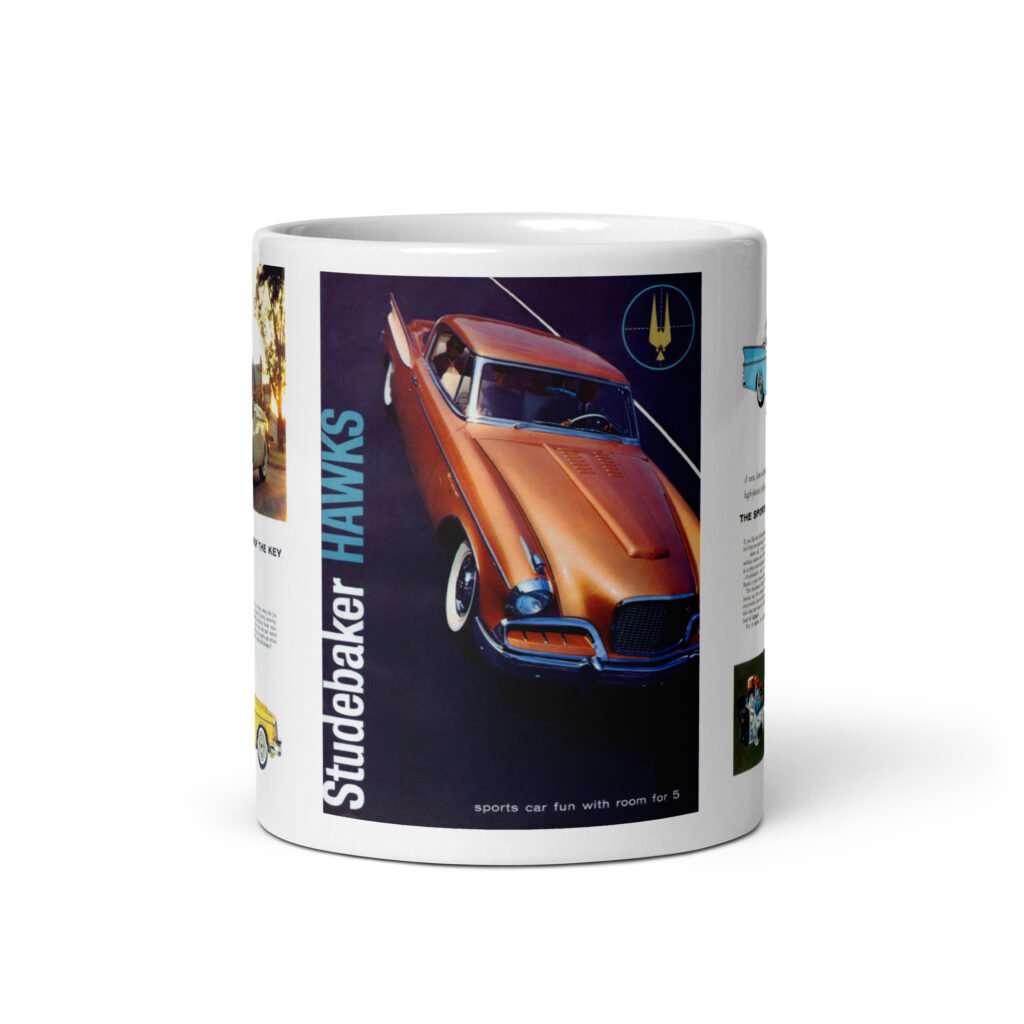1957 Studebaker Hawk Sales Brochure Coffee Mug Silver Golden 289 Supercharged