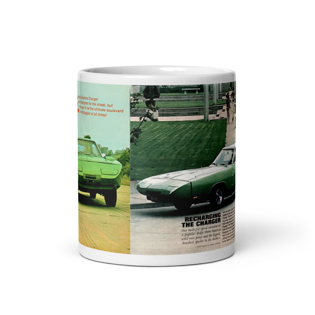 1969 Dodge Daytona Magazine Article Coffee Mug Green 440 Hemi 426