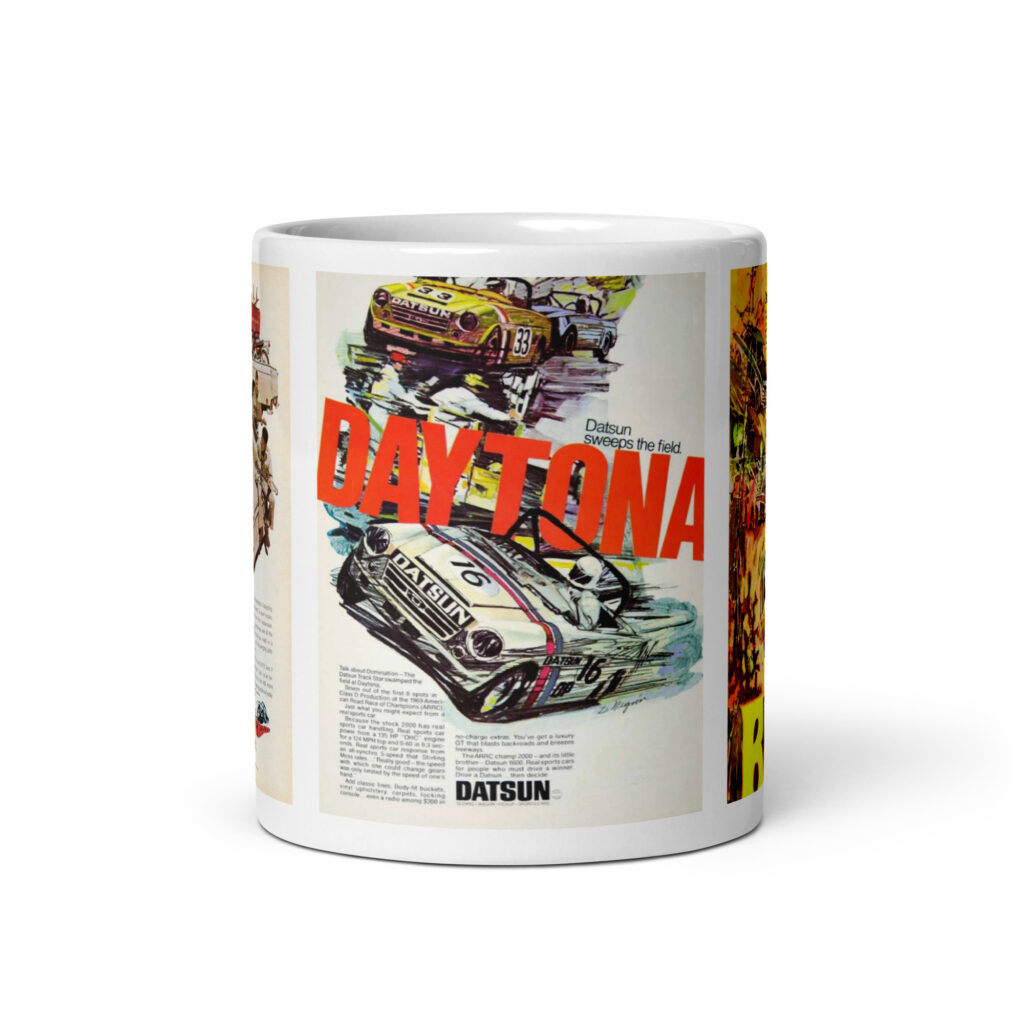 1970 Datsun 3 Magazine Ad Coffee Mug Daytona Baja Lil Hustler