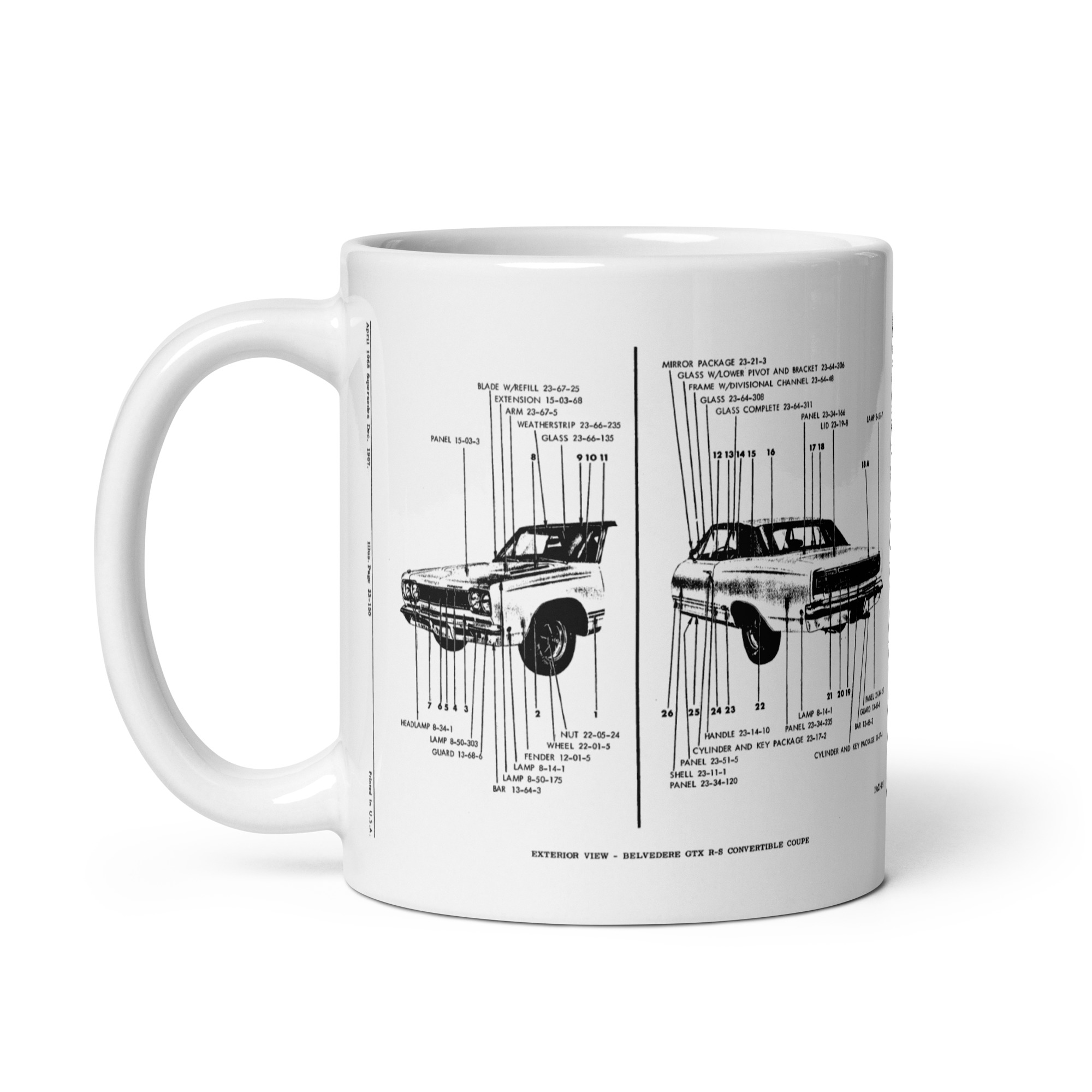 68 Plymouth GTX Exterior View Factory Parts Diagram Coffee Mug + Convertible - Image 3
