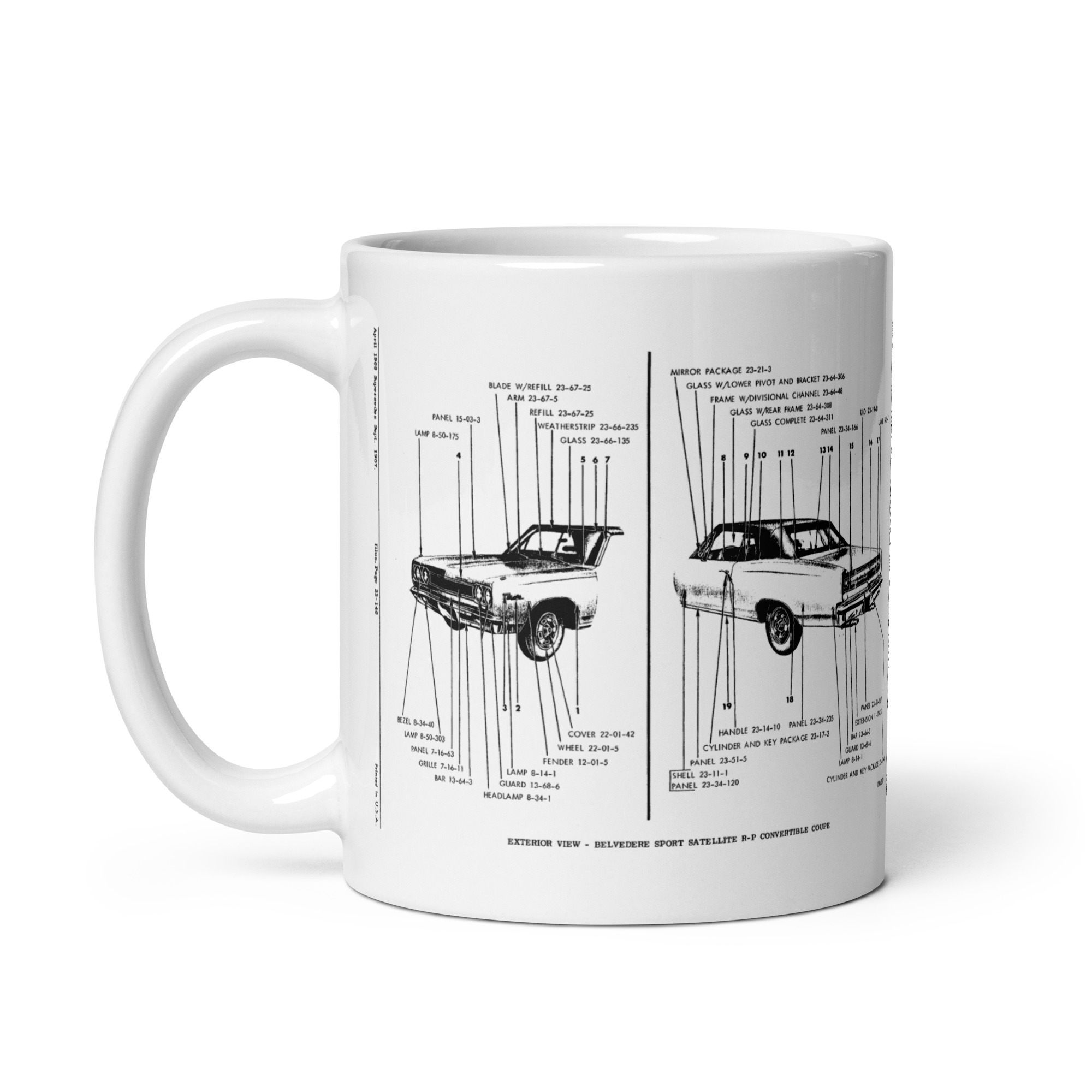 68 Sport Satellite Exterior View Factory Parts Diagram Coffee Mug + Convertible - Image 3