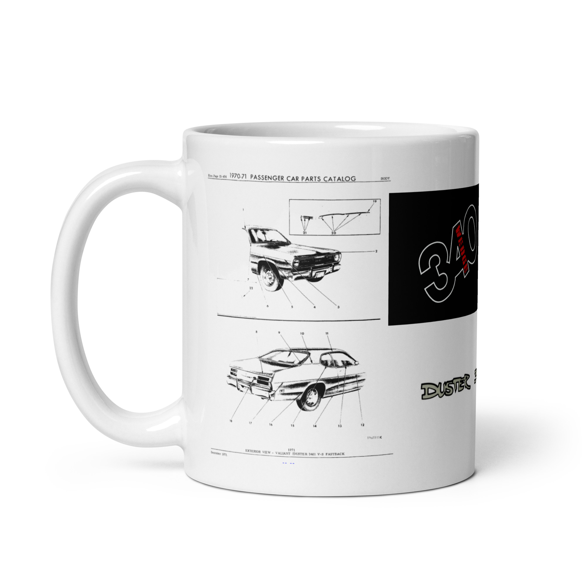 70 and 71 Duster 340 Exterior View Factory Parts Diagram Coffee Mug Wedge - Image 3