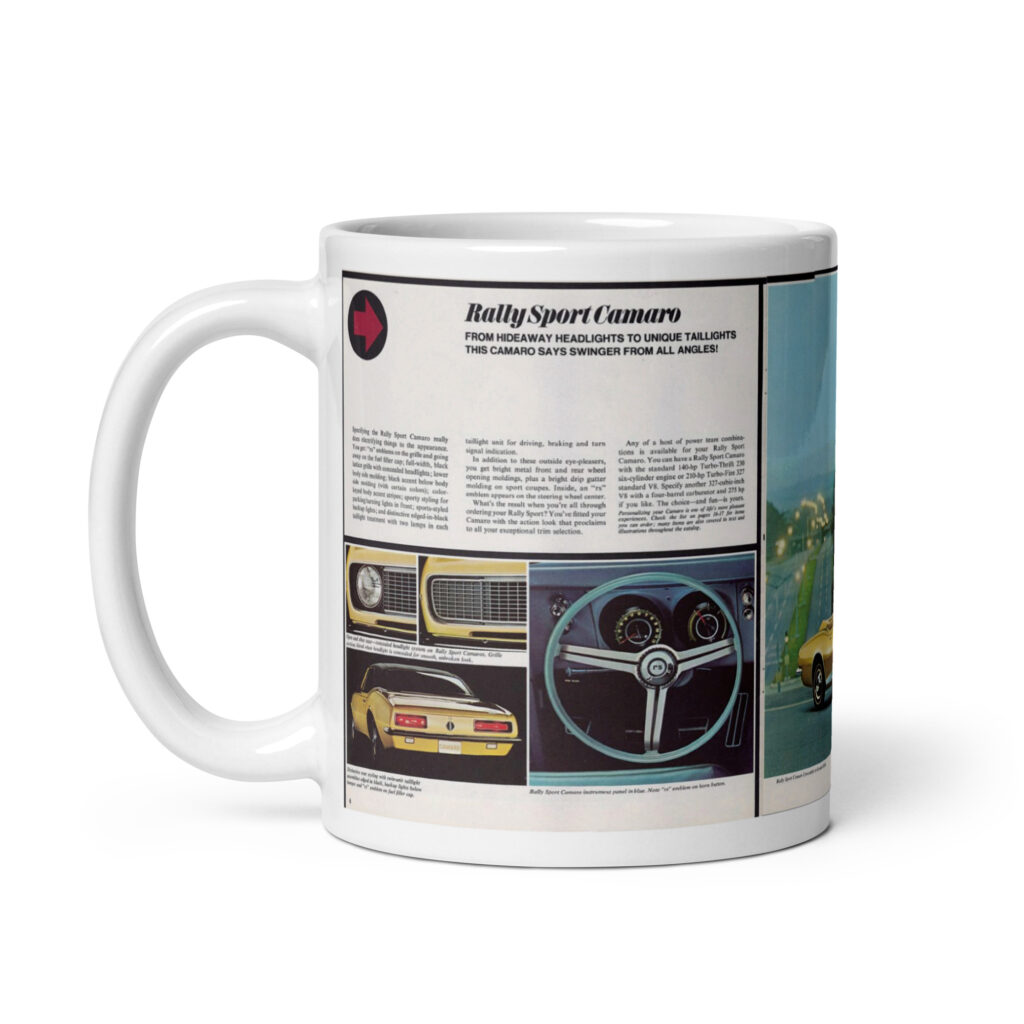 67 New Camaro Sales Brochure Coffee Mug RS Rally Sport 230 327