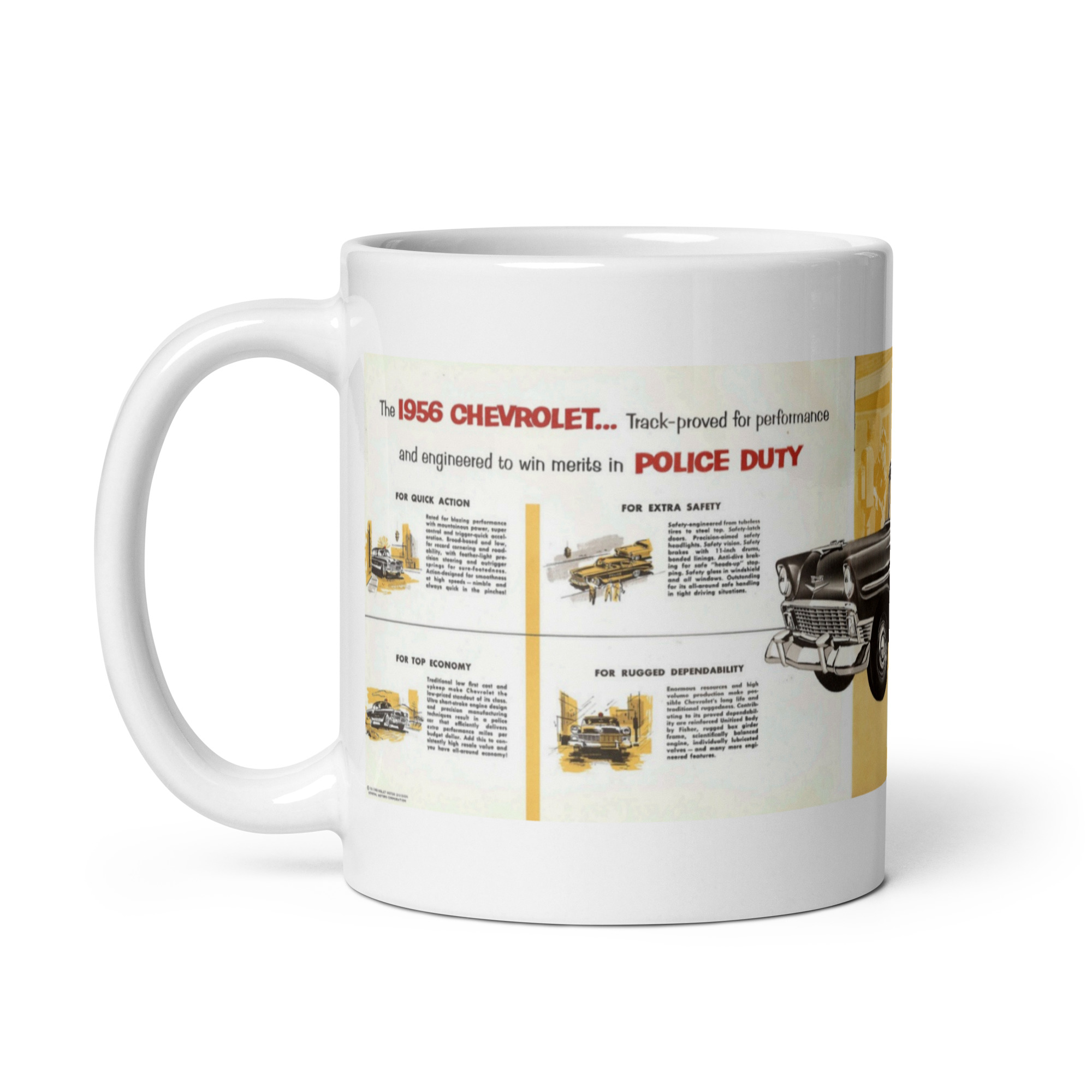 1956 Chevrolet Police Cars Sales Brochure Coffee Mug 150 210 Super Turbo Fire - Image 2