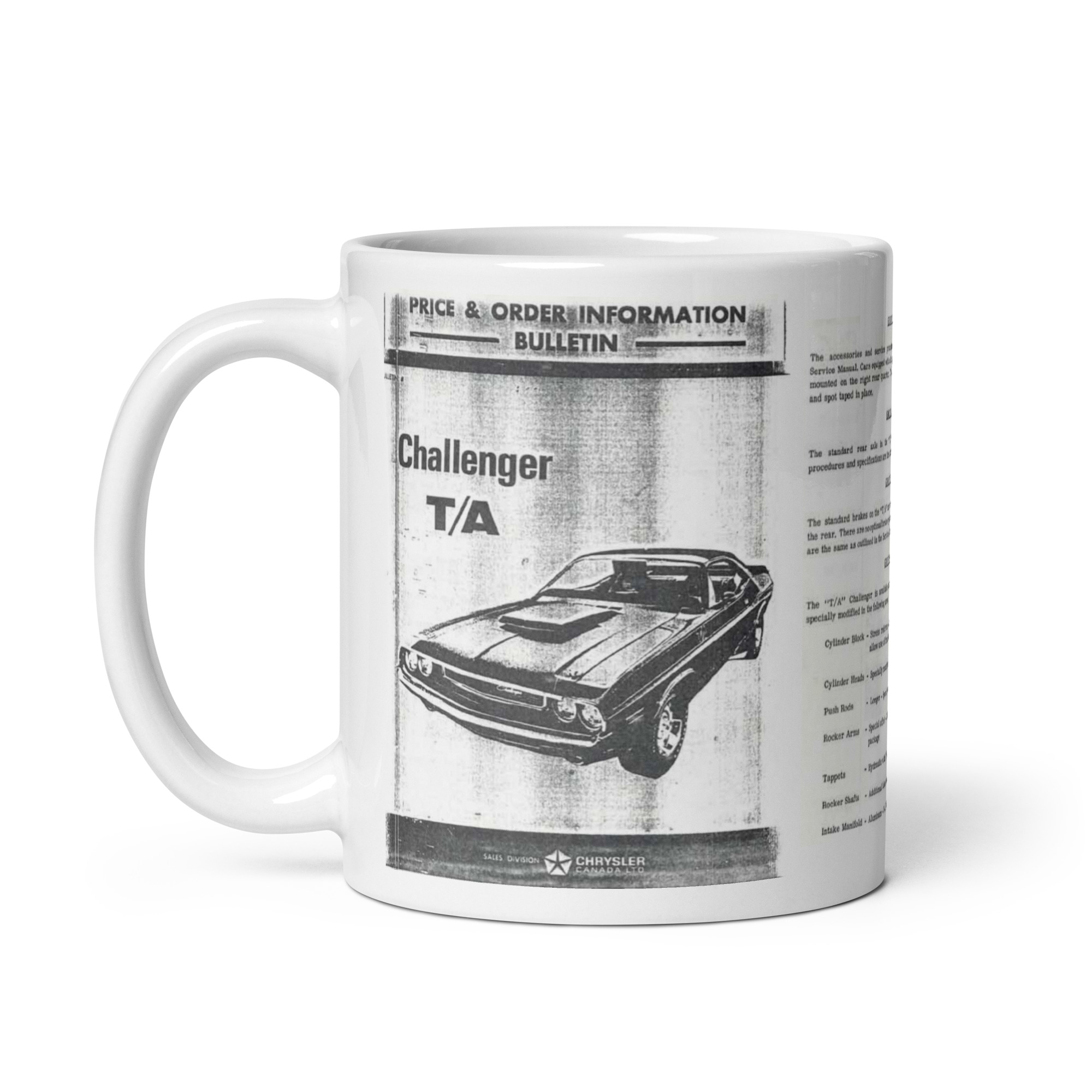 1970 Dodge Challenger T/A TSB Papers Coffee Mug Canada + USA 340 Six Pack - Image 2