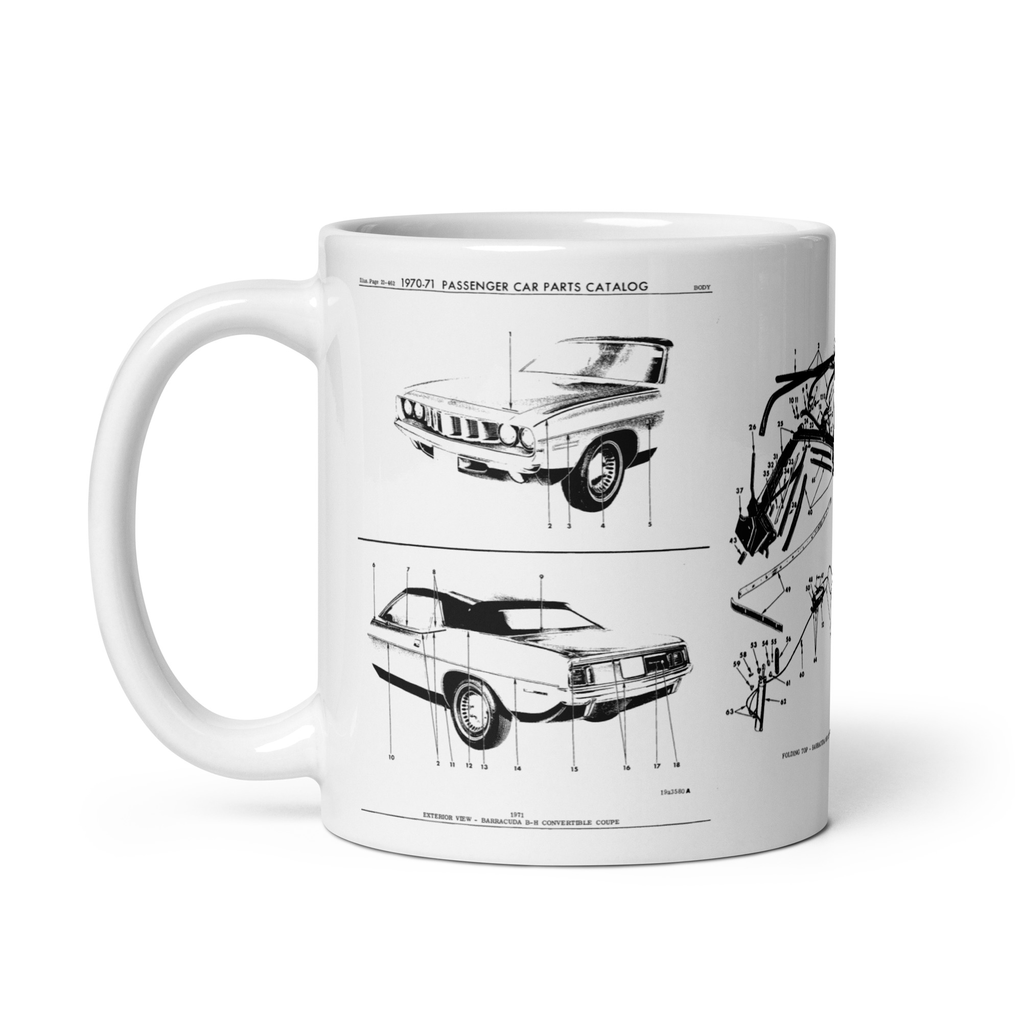 1971 Barracuda Cuda Convertible Factory Parts Diagrams Coffee Mug Hemi 440+6 383 340 318 - Image 2