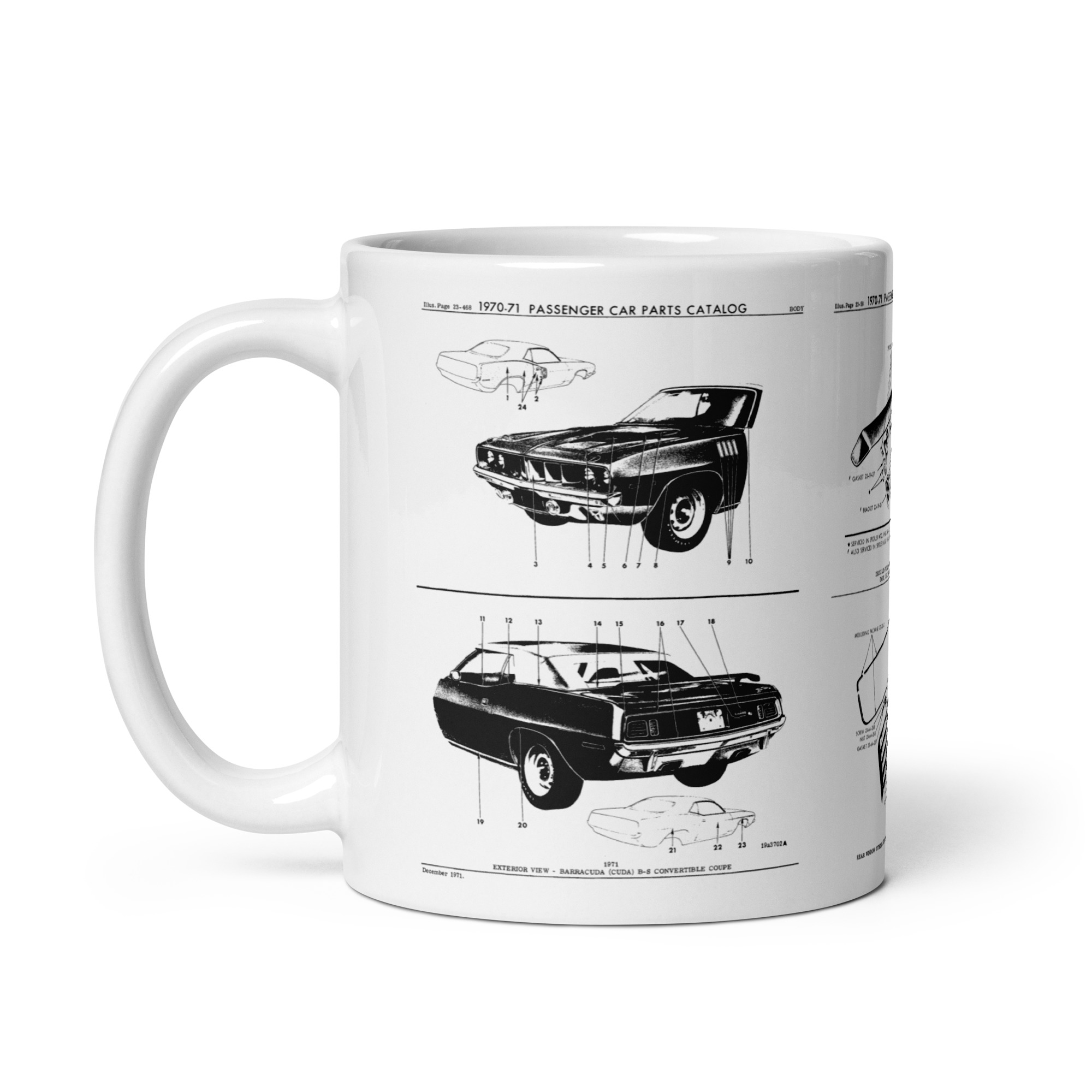 1971 Plymouth Cuda Factory Parts Diagrams Coffee Mug Gull Wing Louvers Hemi - Image 2