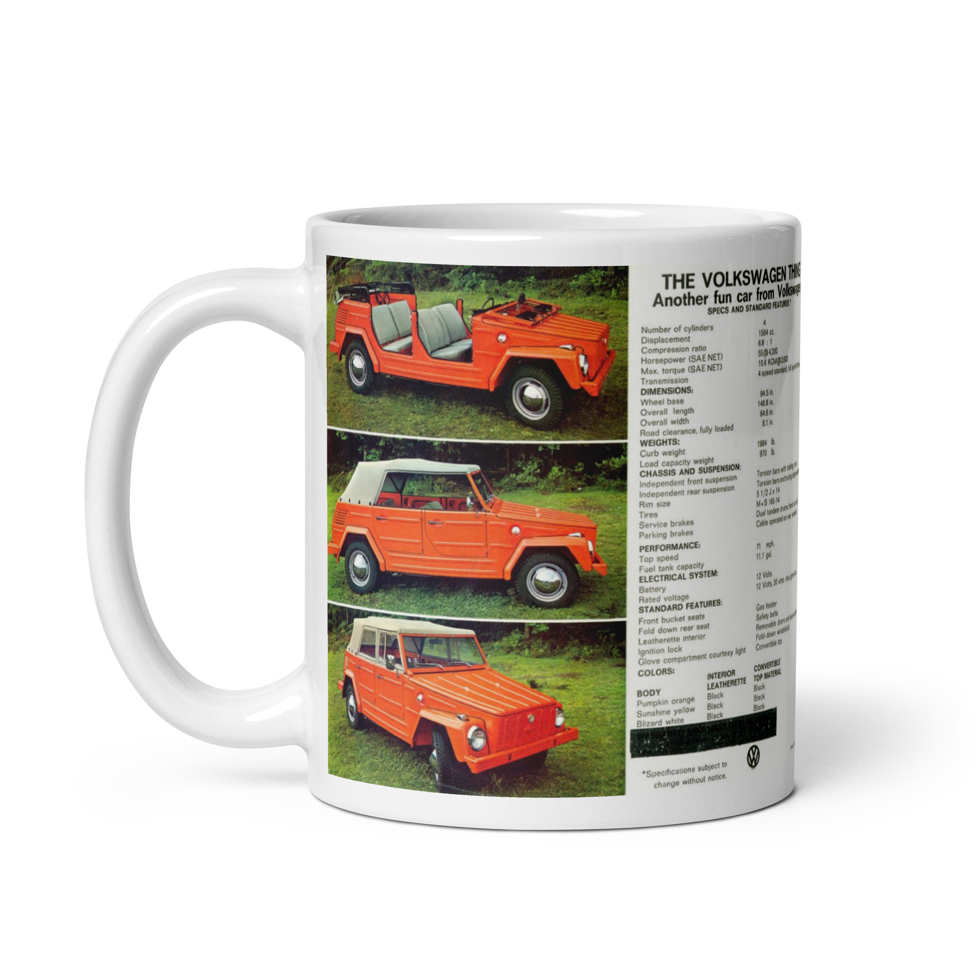 1972 Volkswagon Thing Sales Brochure Coffee Mug