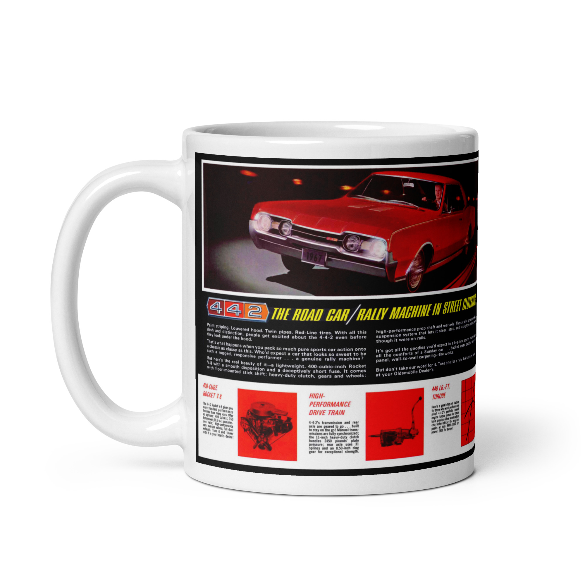 1967 Oldsmobile 442 Sales Brochure Coffee Mug 400 Rocket Holiday Coupe - Image 3
