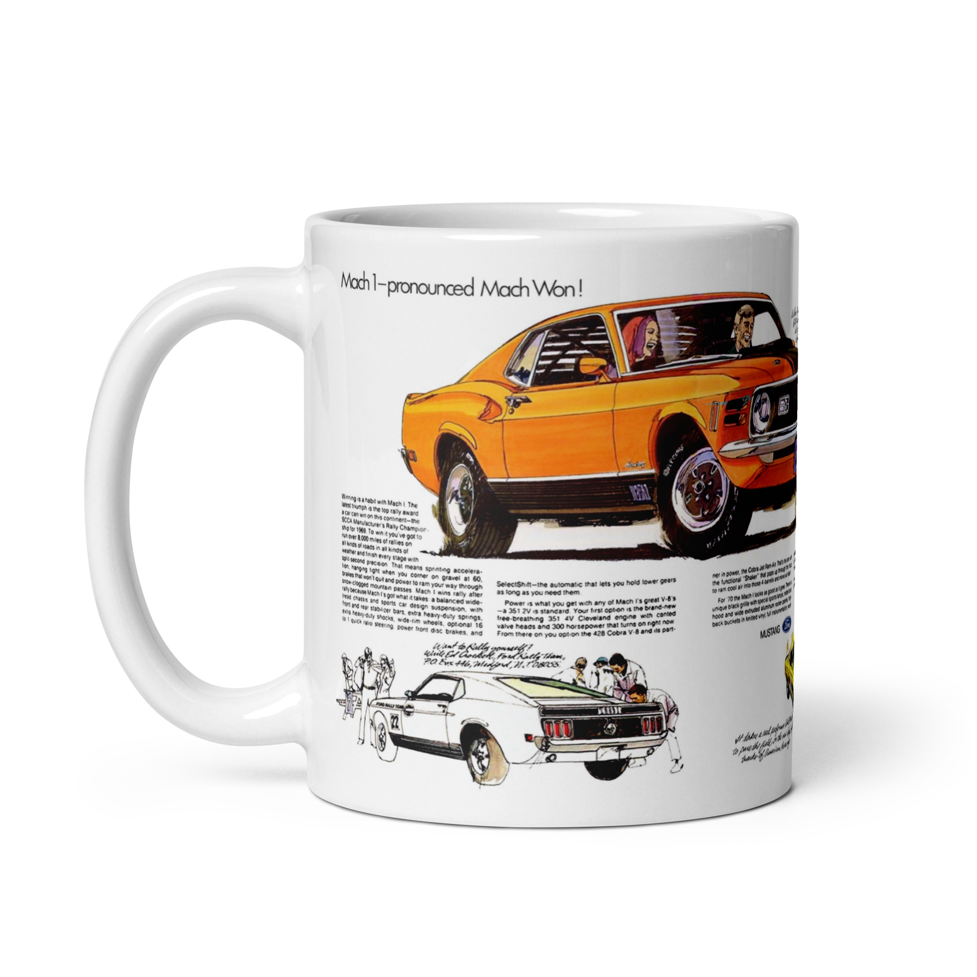 1970 Ford Mustang Mach I Magazine Ads Coffee Mug Mach Won! - Image 3