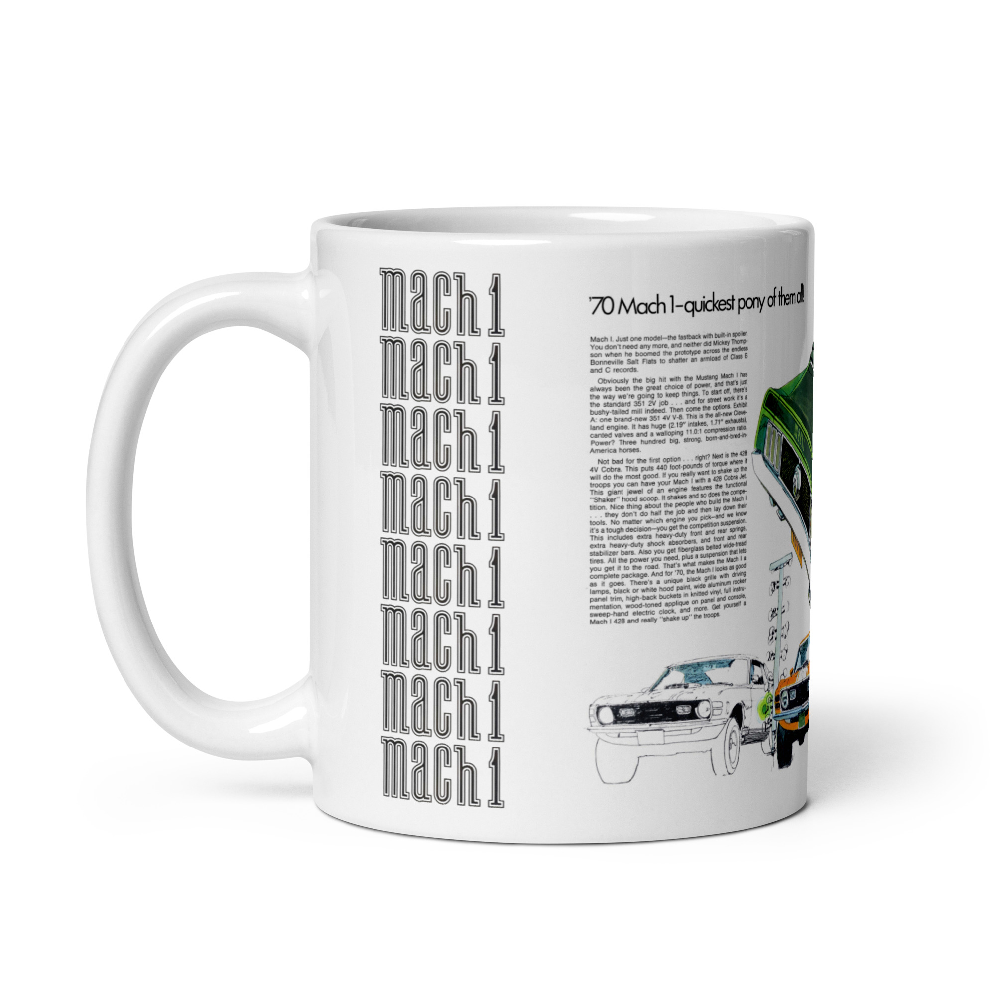 1970 Ford Mustang Mach I Magazine Ad Coffee Mug Quickest Pony 428 - Image 3
