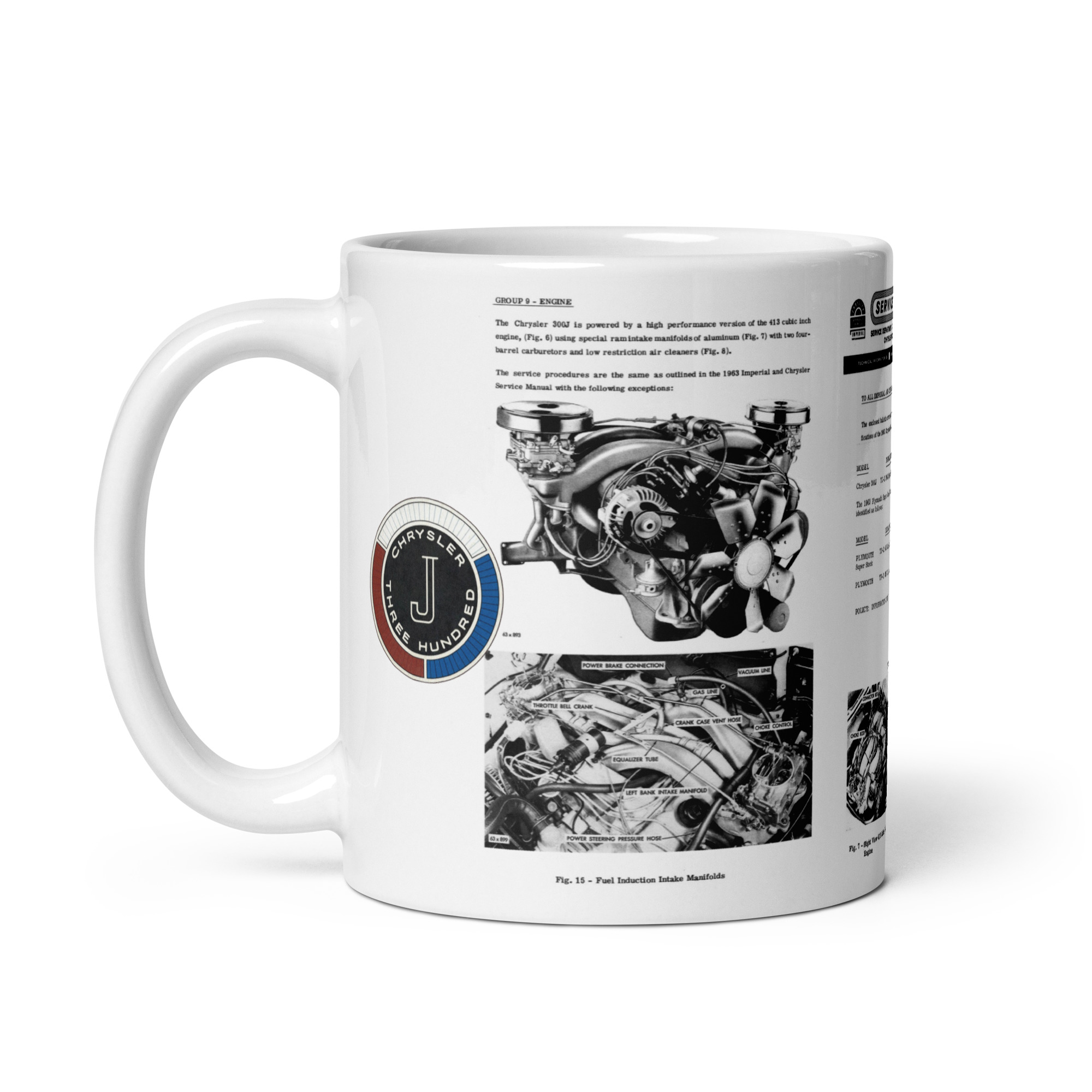 1963 Chrysler 300 J + Plymouth 426 Super Stock Service Bulletin Coffee Mug 413 Crossram - Image 3