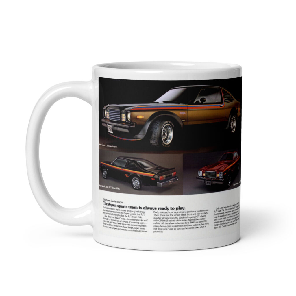 1978 Dodge Aspen Sales Brochure Coffee Mug R/T Coupe Sport Pak Super Coupe