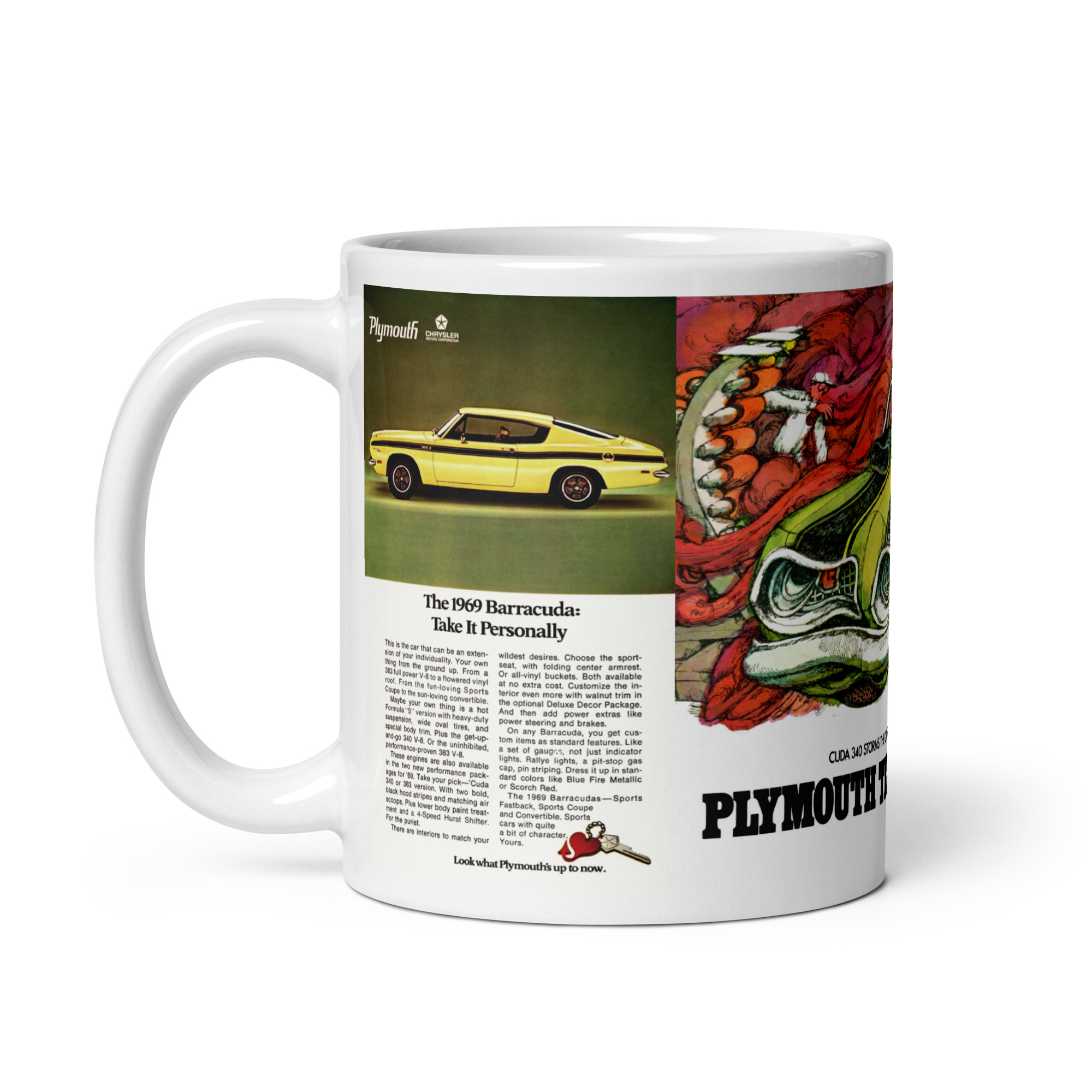 1969 Plymouth Barracuda 2 Magazine Ad Coffee Mug 340 383 440 - Image 3
