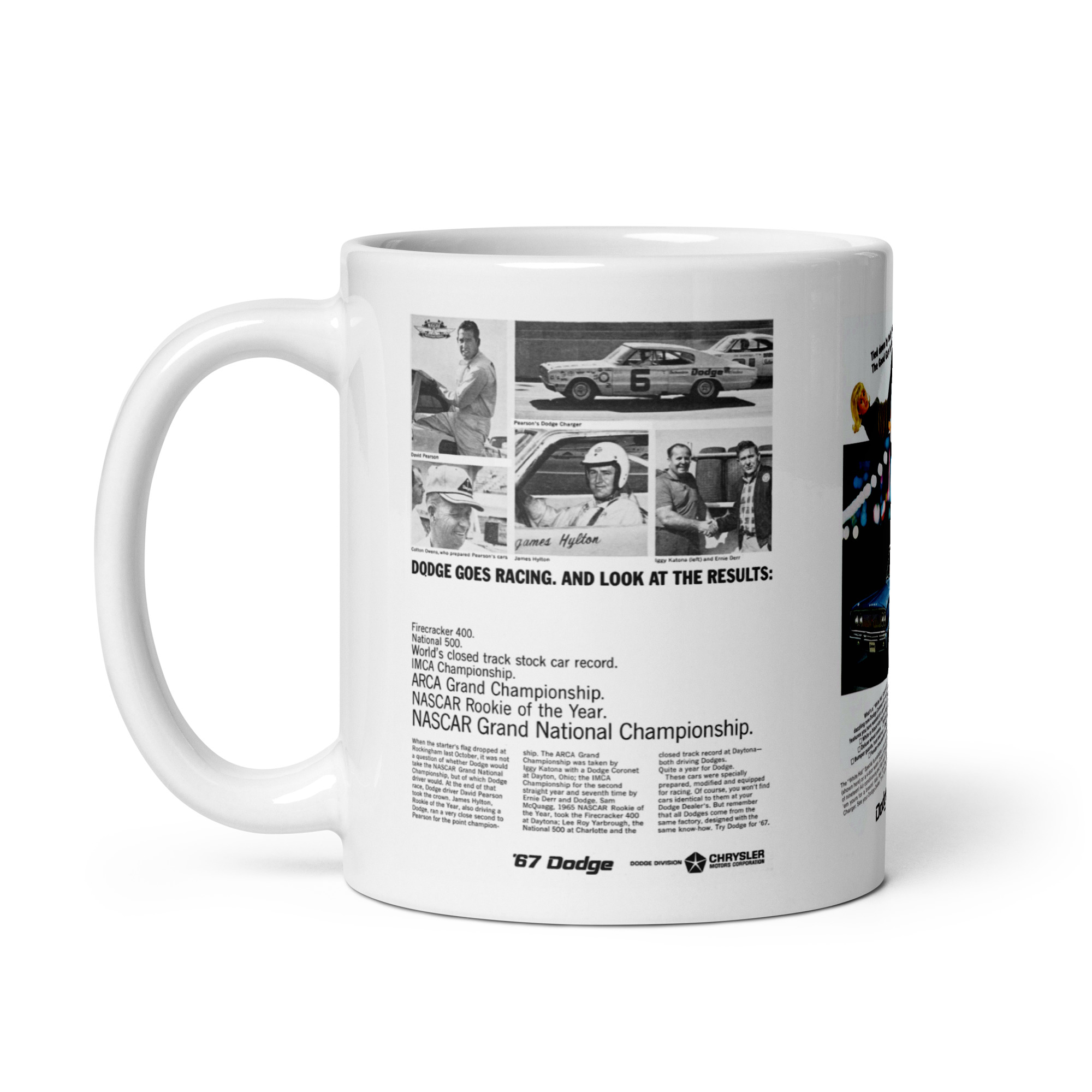 1967 Dodge Coronet White Hat Charger 3 Magazine Ad Coffee Mug Racing Custer Muster - Image 3