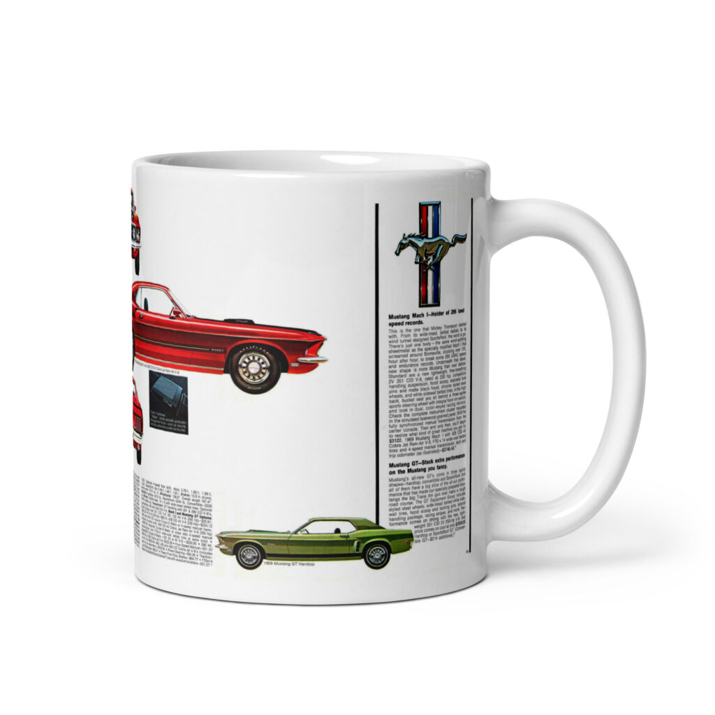 69 Ford Performance Digest Brochure Coffee Mug Mustang Mach 1 GT Sportsroof 428