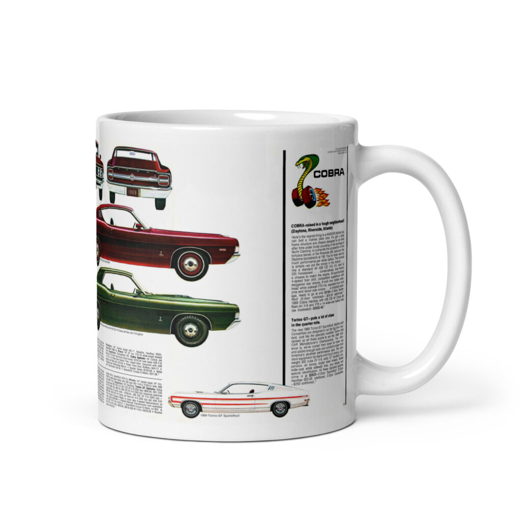 69 Ford Performance Digest Brochure Coffee Mug Cobra Torino GT Sportsroof 428 Ram-Air
