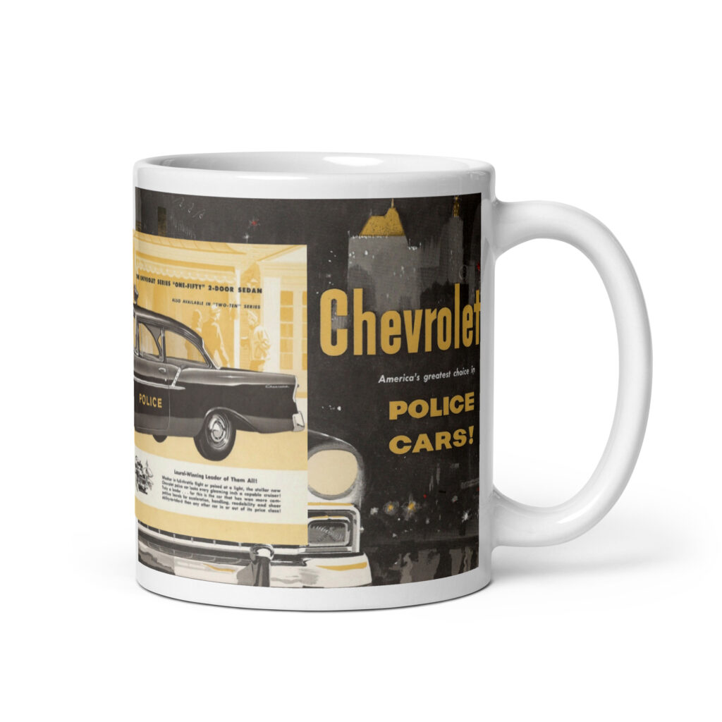 1956 Chevrolet Police Cars Sales Brochure Coffee Mug 150 210 Super Turbo Fire