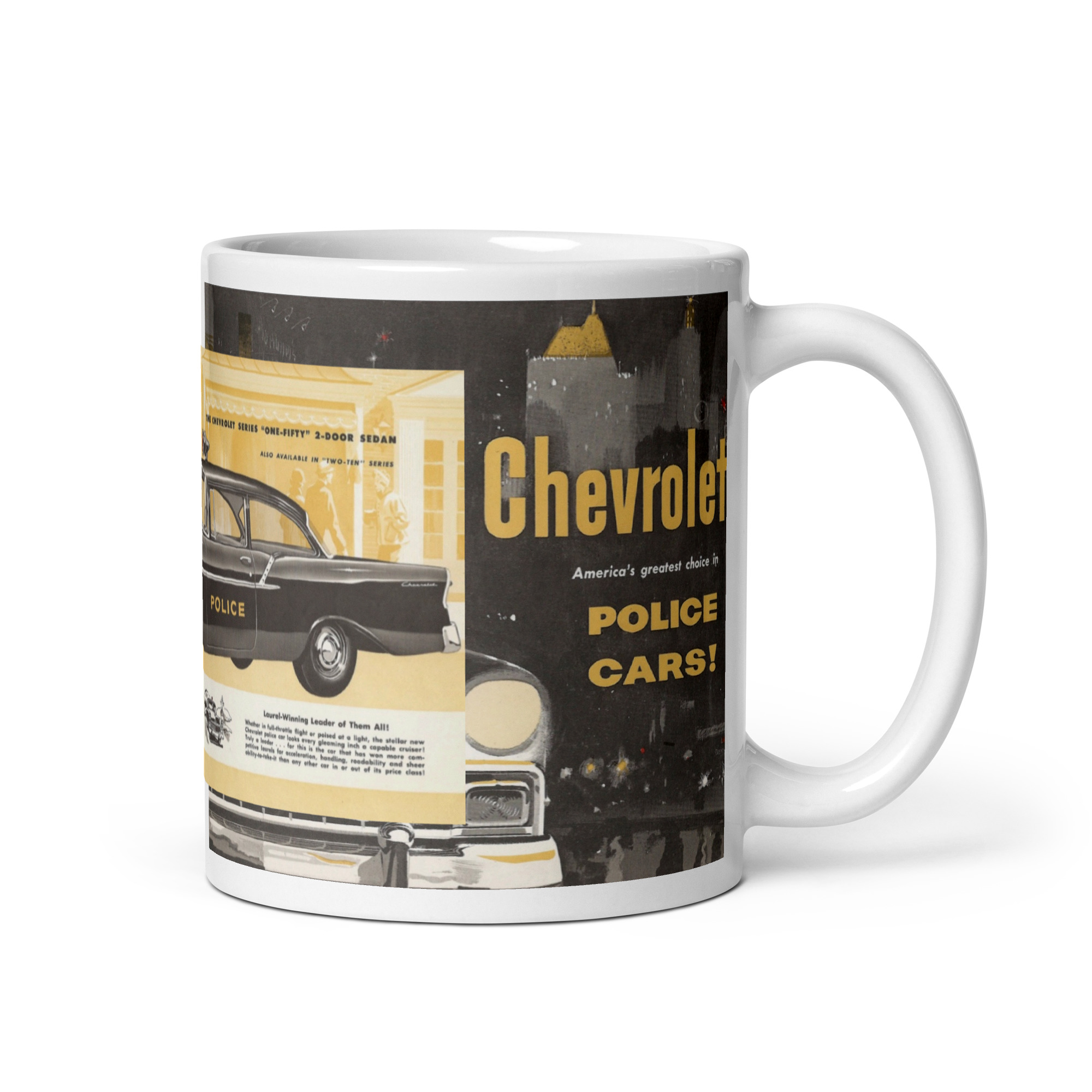 1956 Chevrolet Police Cars Sales Brochure Coffee Mug 150 210 Super Turbo Fire