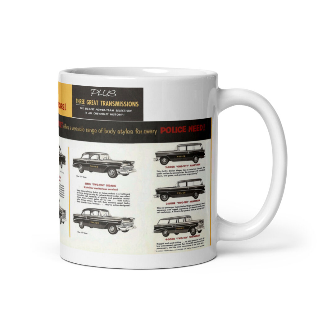 1956 Chevrolet Police Cars Sales Brochure Coffee Mug #3 150 210 Super Turbo Fire