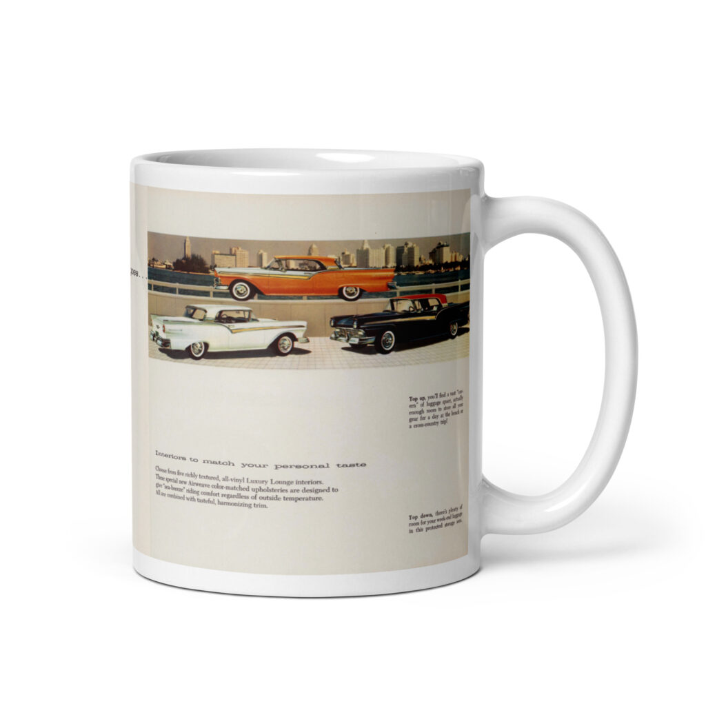 1957 Ford Fairlane 500 Skyliner Sales Brochure Coffee Mug #3