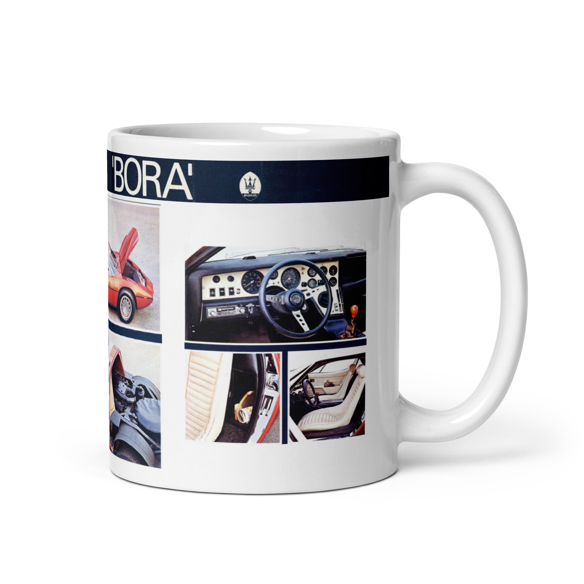 1975 Maserati Bora Sales Brochure Coffee Mug 4.7L V8 4OHC 5 Speed - Image 2
