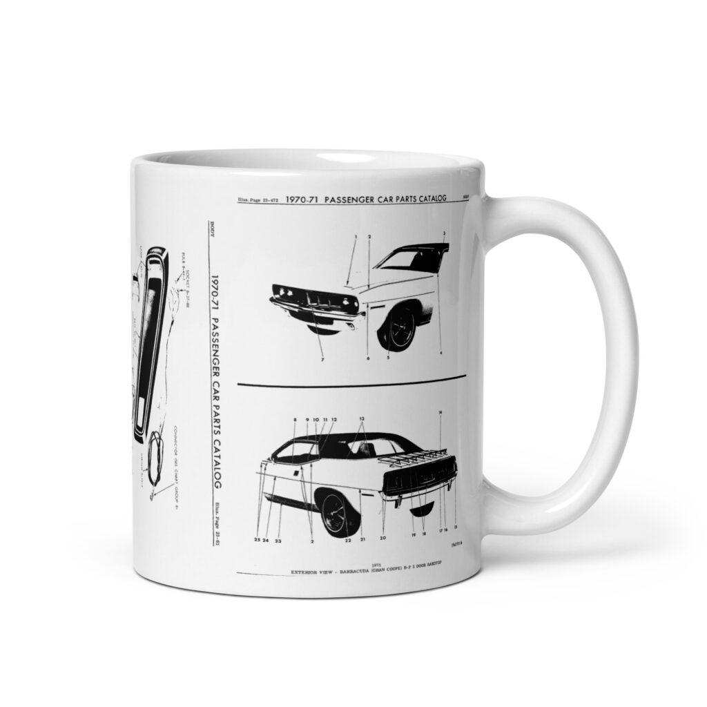 1970 and 1971 Barracuda Gran Coupe Factory Parts diagrams Coffee Mug 383 318 /6