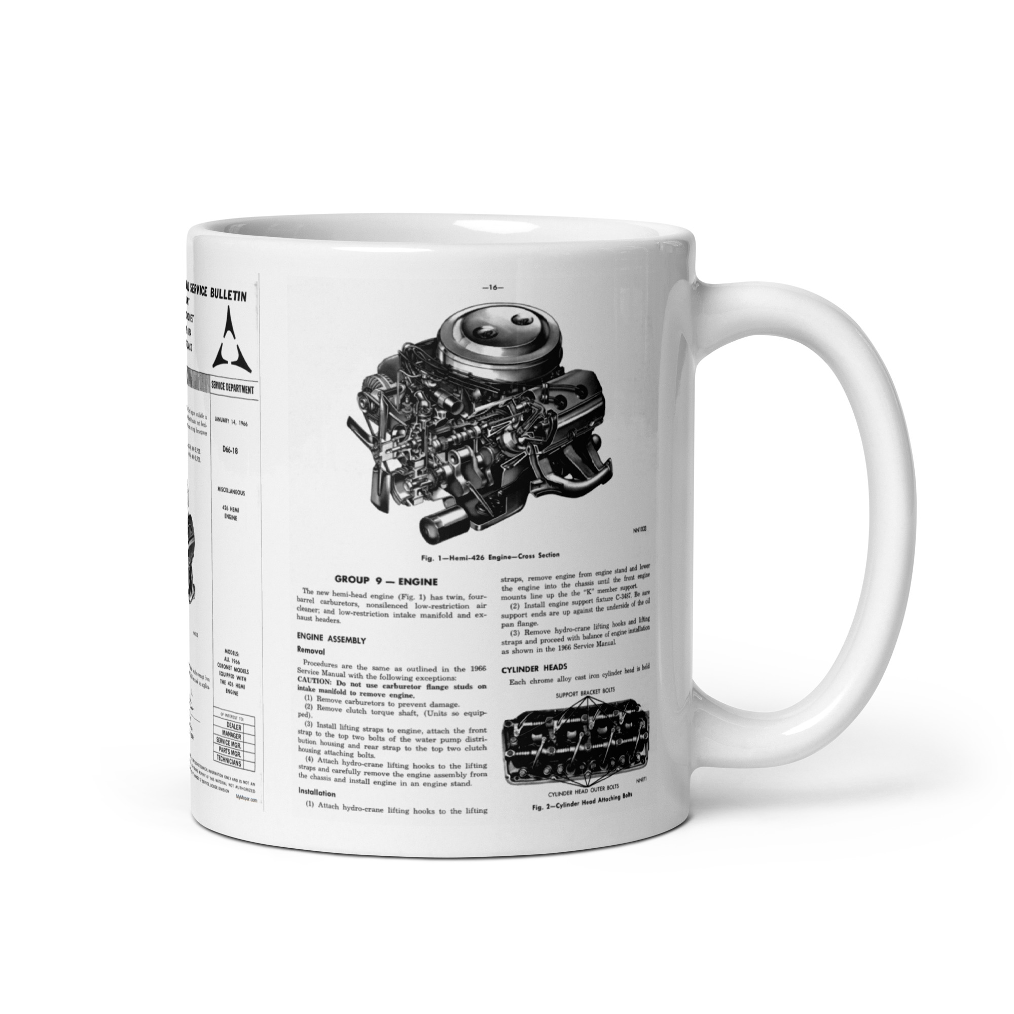 1966 New 426 Hemi TSB D66-18 Coffee Mug All Coronet Models Charger - Image 2
