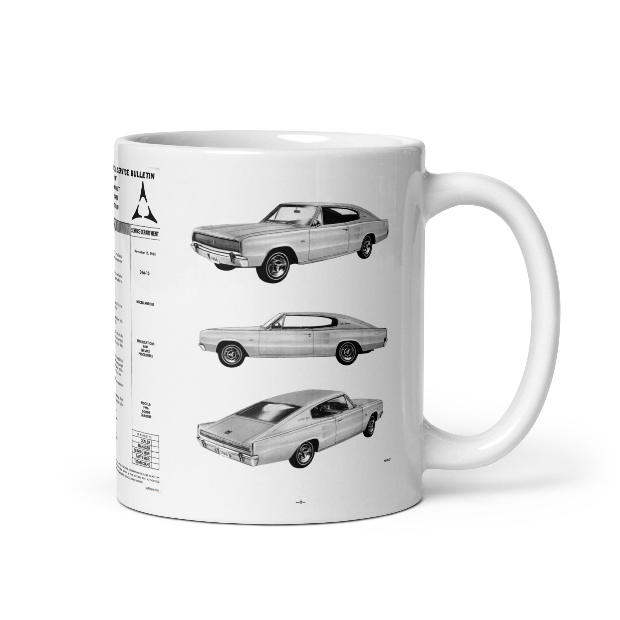 1966 Dodge Charger Introduction TSB Coffee Mug D66-13 426 Hemi 2 4BBL - Image 2