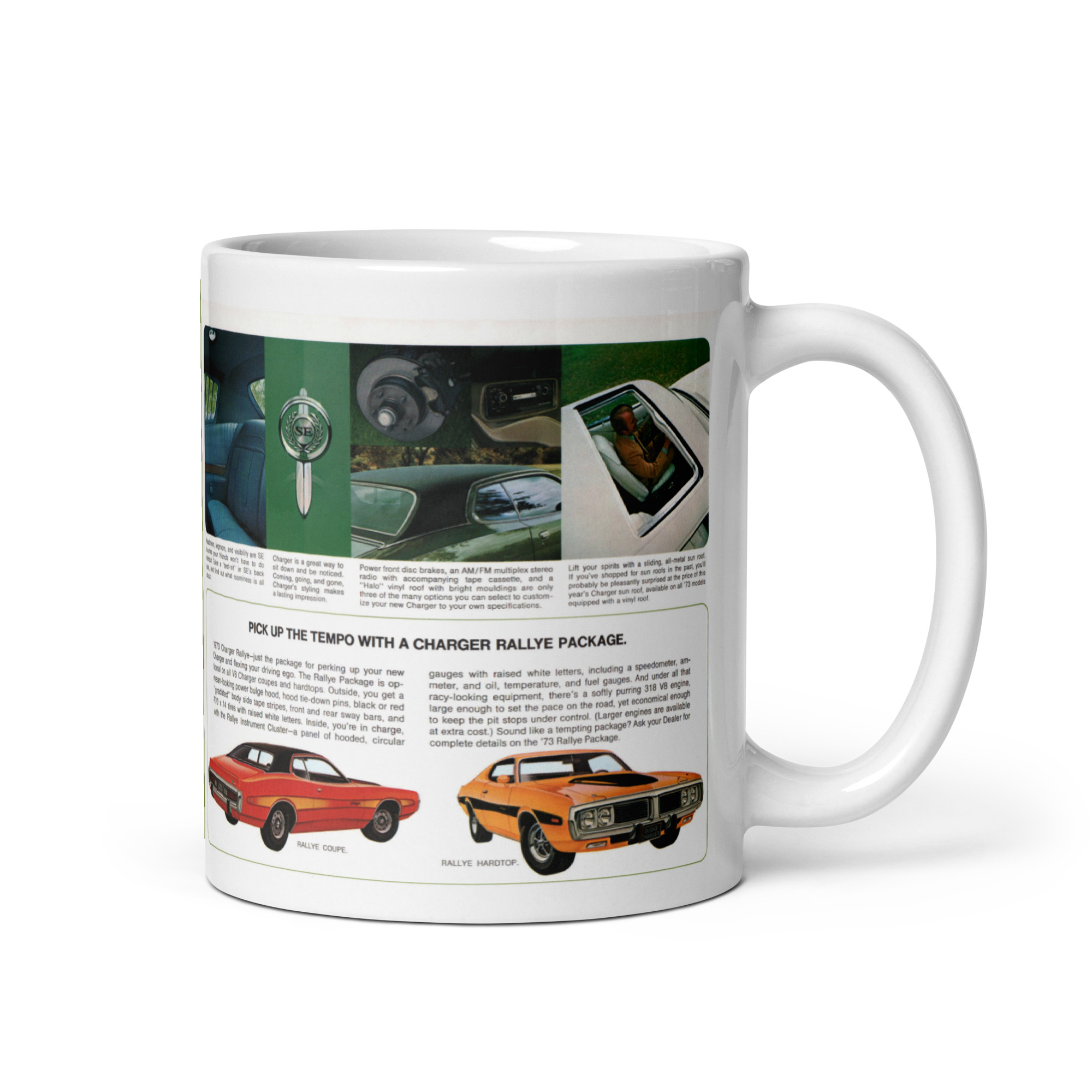 1973 Dodge Charger Sales Brochure Coffee Mug Rallye Coupe Hardtop Sunroof 440 - Image 2