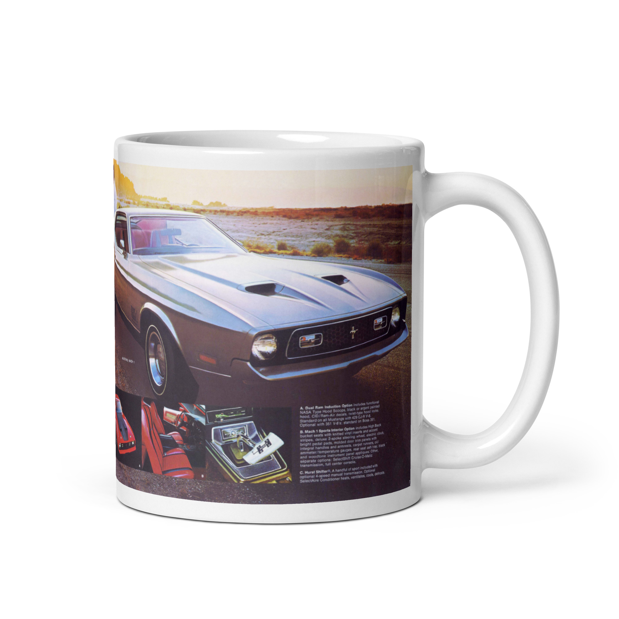 1971 Ford Mustang Mach I Sports Set Sales Brochure Coffee Mug 429 CJ-R
