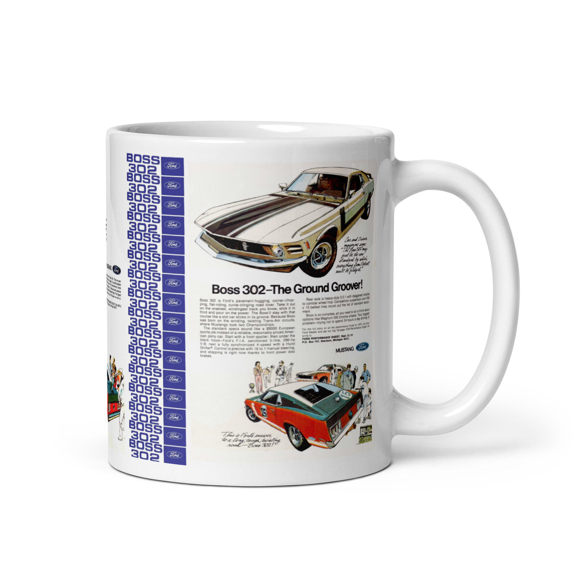 1970 Ford Mustang Boss 302 Magazine Ads Coffee Mug Ground Groover - Image 2