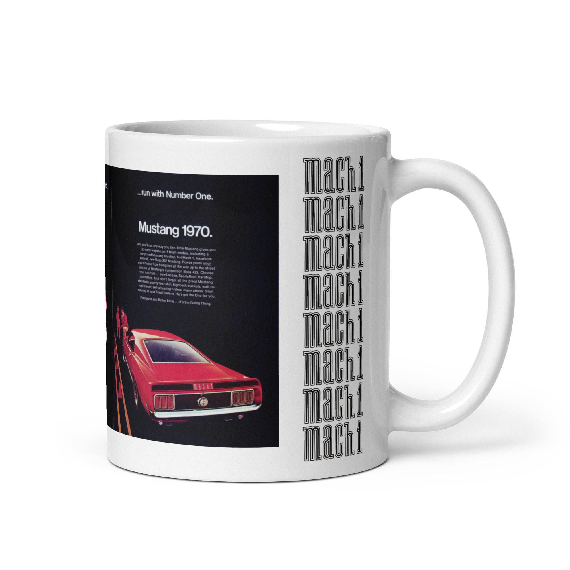 1970 Ford Mustang Mach I Magazine Ad Coffee Mug 351 Shaker - Image 2