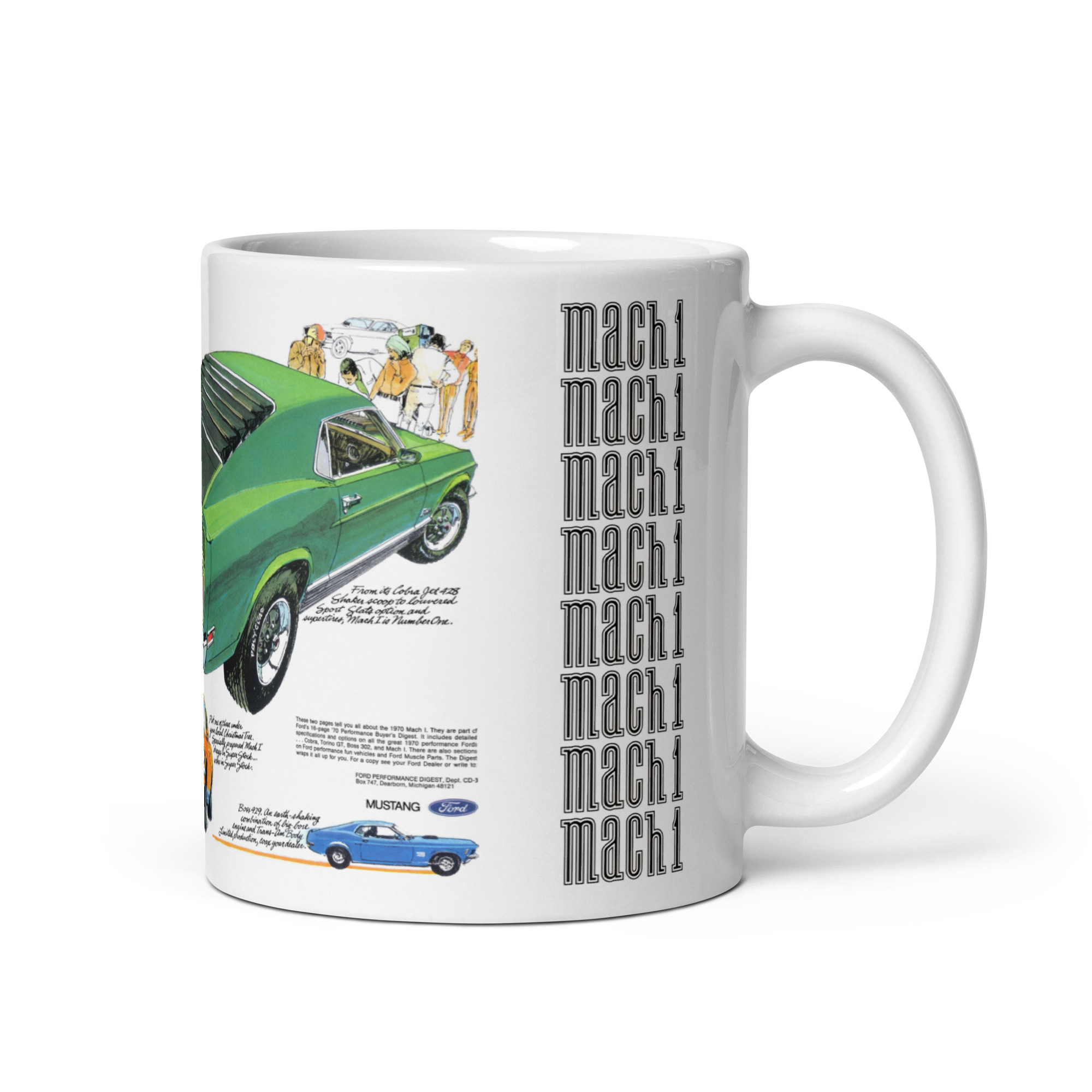 1970 Ford Mustang Mach I Magazine Ad Coffee Mug Quickest Pony 428 - Image 2